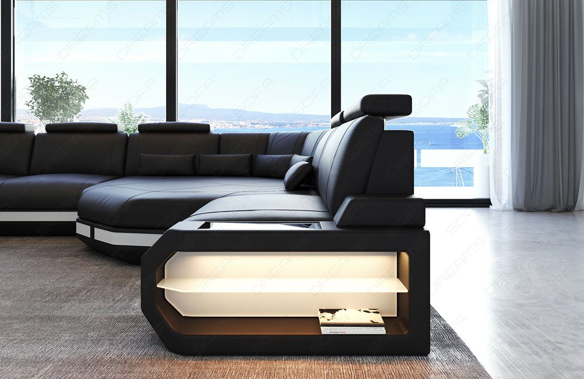 Form U LED, XXL Ledersofa mit Couch, Sofa, Leder Designersofa Dreams Couch Asti Wohnlandschaft Sofa