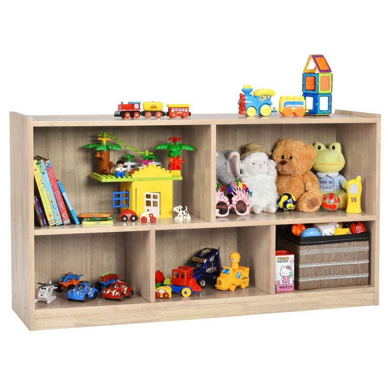 COSTWAY Bücherregal, Spielzeugschrank, 2 große Fächer & 3 kleine Fächer