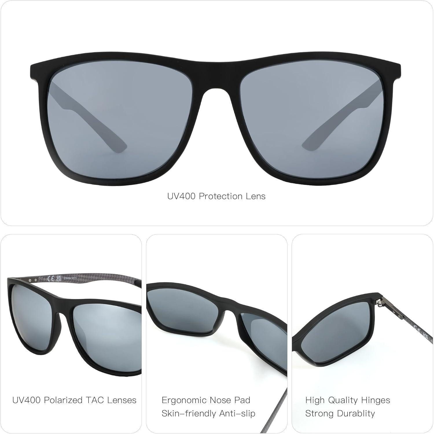 LuxusKollektion Sonnenbrille Polarisierte Herren Sonnenbrille Kohlefaser Quadratisch UV400 Schutz