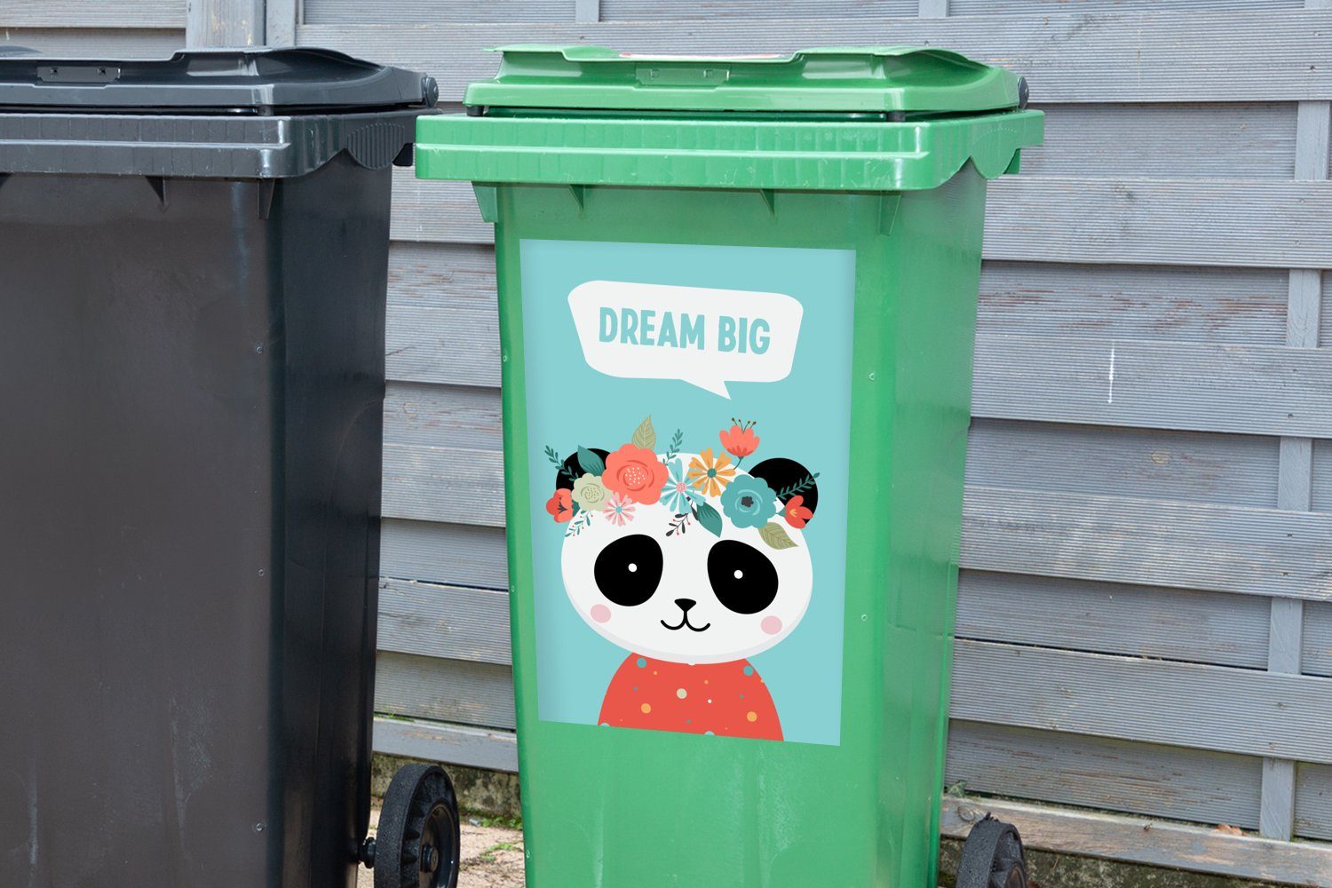 MuchoWow Wandsticker Panda - (1 St), Blumen Zitat Abfalbehälter Mülleimer-aufkleber, Mülltonne, Container, - Sticker
