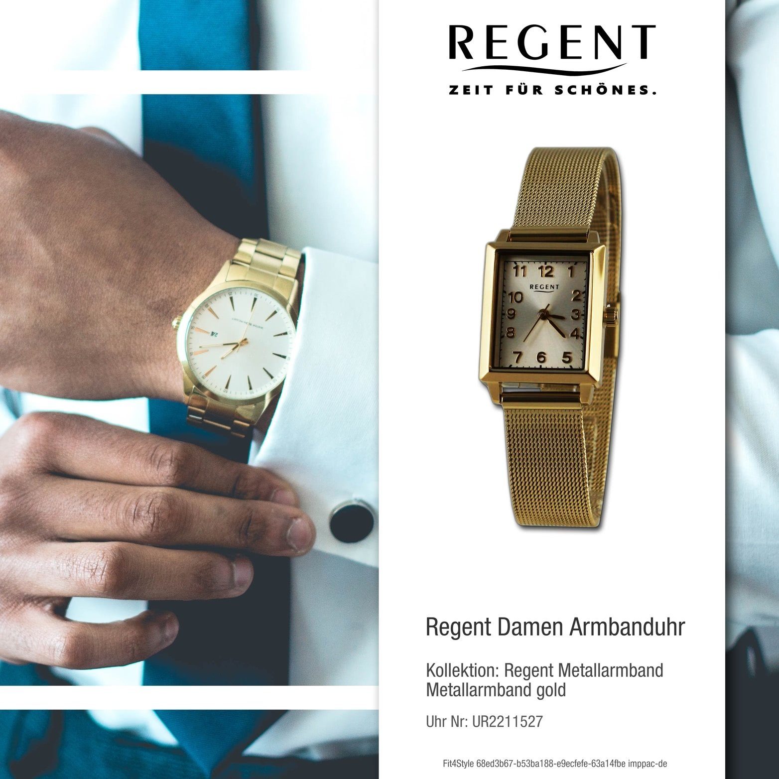 (ca. Gehäuse, Analog, rundes Damen Damenuhr extra Metallarmband 22x26mm) groß Armbanduhr Regent gold, Regent Quarzuhr