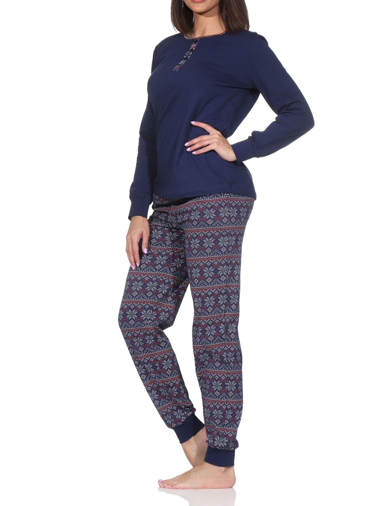 Normann Pyjama Damen Schlafanzug lang mit Bündchen im Ethnolook - auch in Übergrößen – Bild 3 von 5