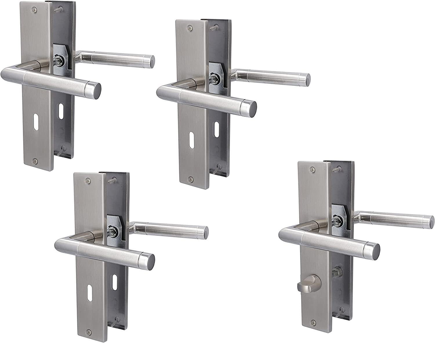 Alpertec Türbeschlag Renovierungsgarnitur für 3 x Zimmertüren BB und 1 x Bad/WC Türe (4 St., Spar-Set), Edelstahl poliert/ satiniert