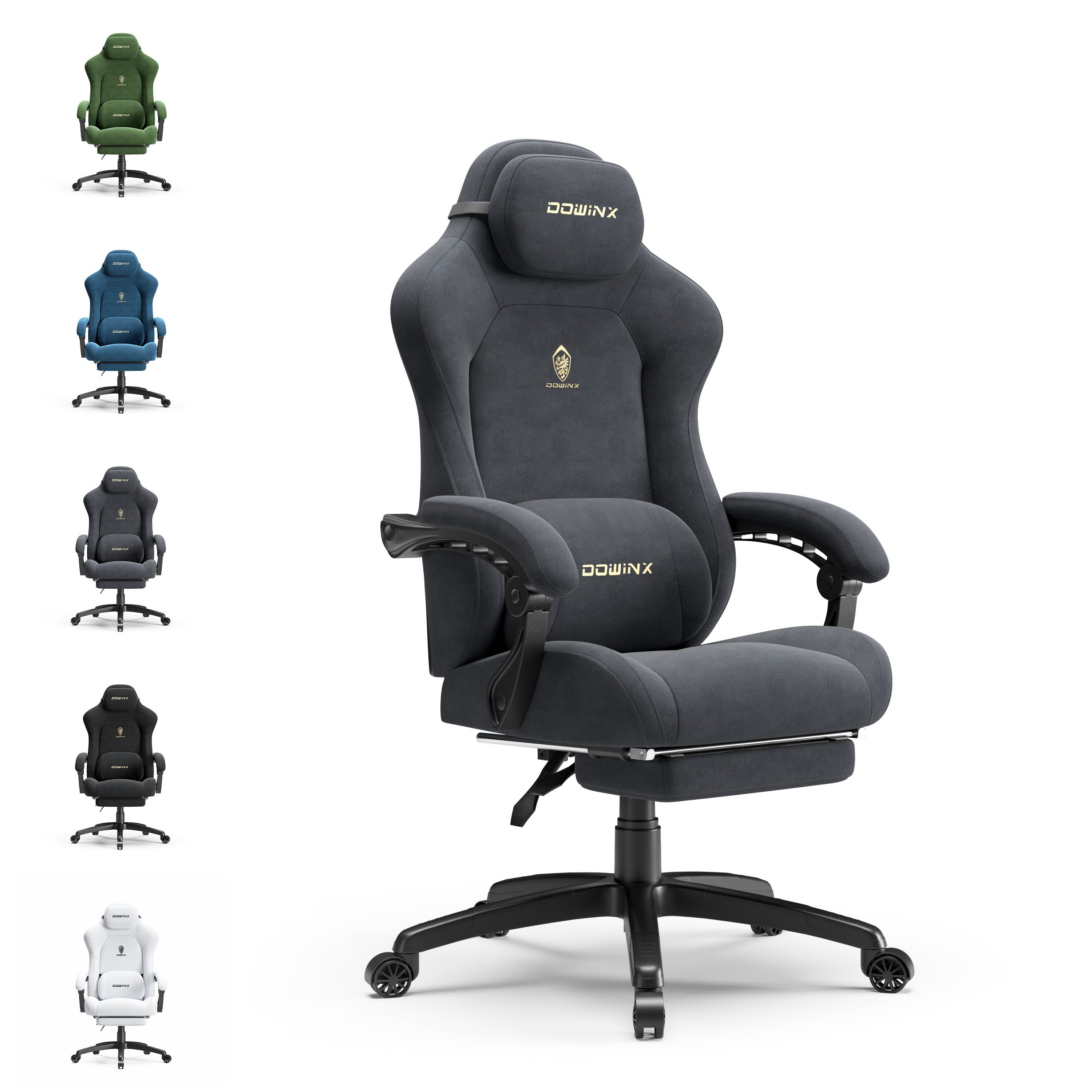 Dowinx Gaming-Stuhl Atmungsaktiver und Ergonomischer Bürostuhl aus Mikrofaser-Velours (Packung), Weiches Sitzgefühl, Verstellbarer Schreibtischstuhl mit Fußstütze