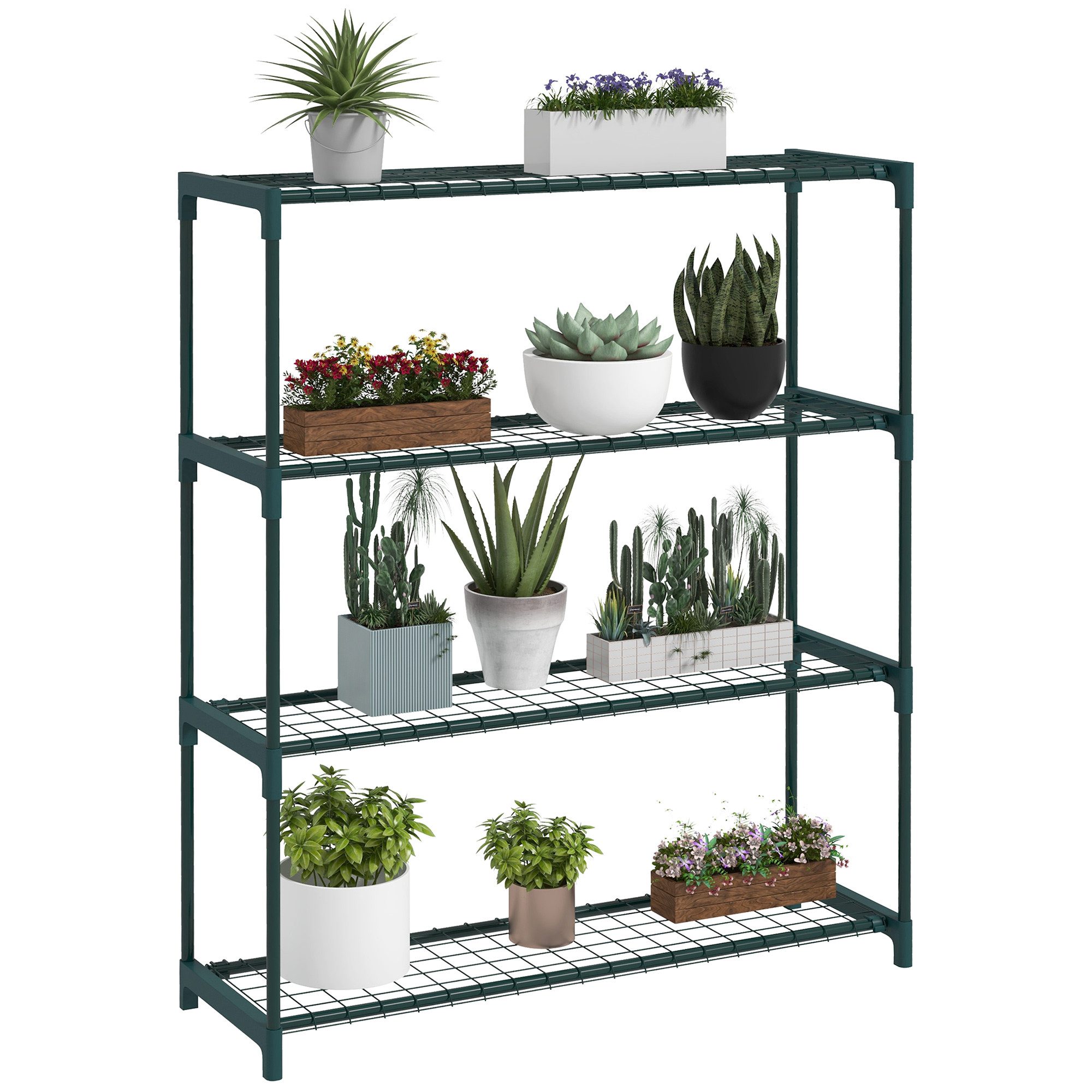 Outsunny Pflanzentreppe Blumenständer mit 4 Ebenen Pflanzenständer (Pflanzenregal, 1 St., Blumenregal), für Garten, Balkon, Stahl, Dunkelgrün, 89 x 28 x 107 cm