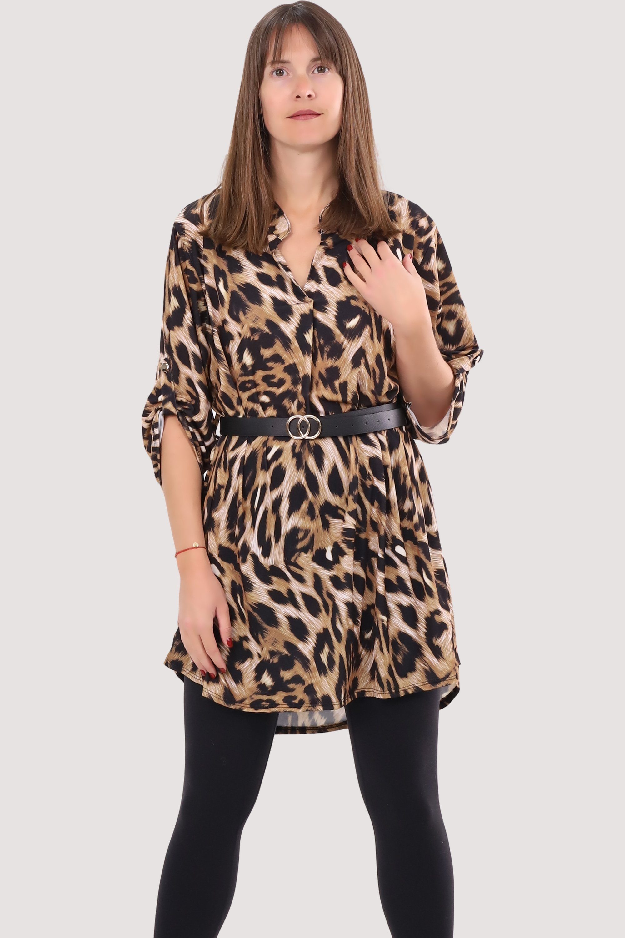 malito more Einheitsgröße mit 23203 Gürtel Gepard fashion Bluse Animalprint Tunika 3 Kleid than Druckkleid