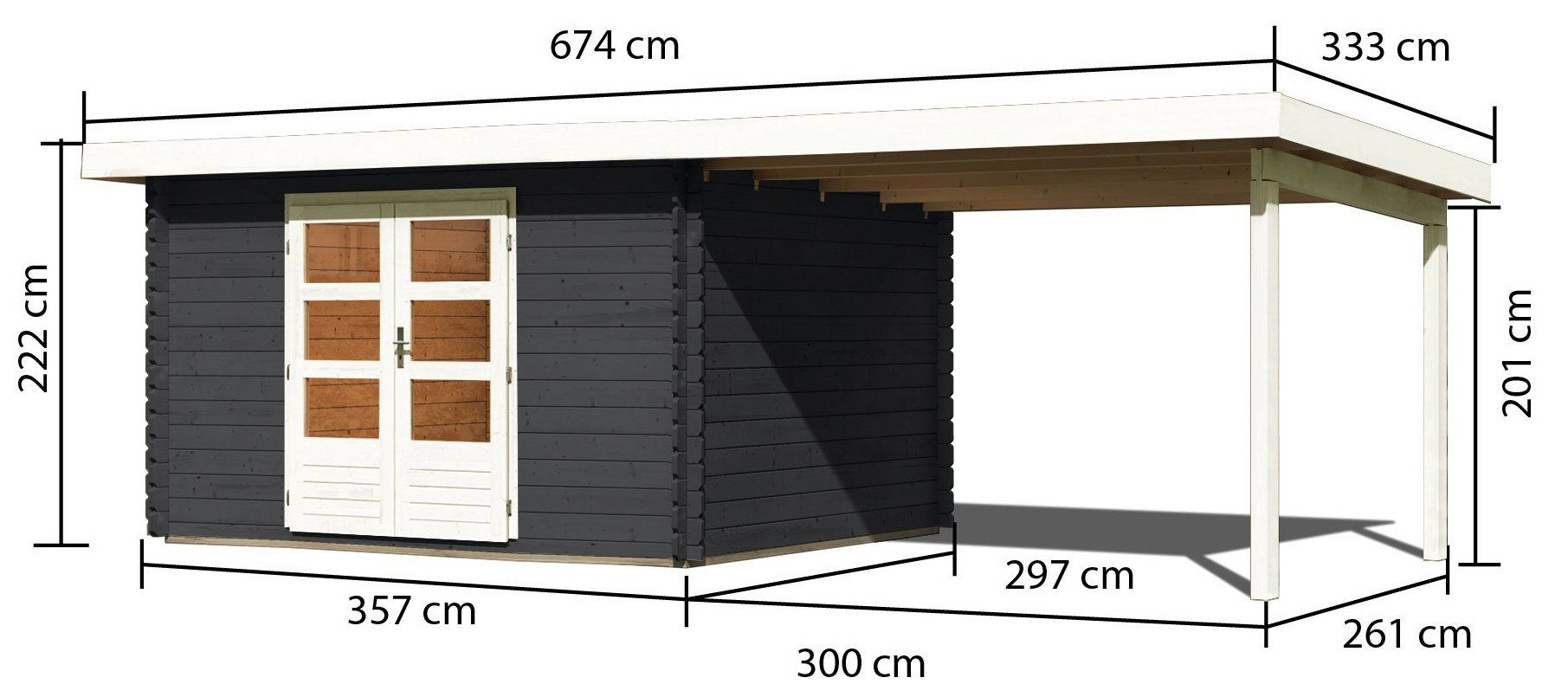 KONIFERA Gartenhaus Schloßsee mit Anbaudach BxT: (Set), 774x333 Fußboden und im 7, Haus cm