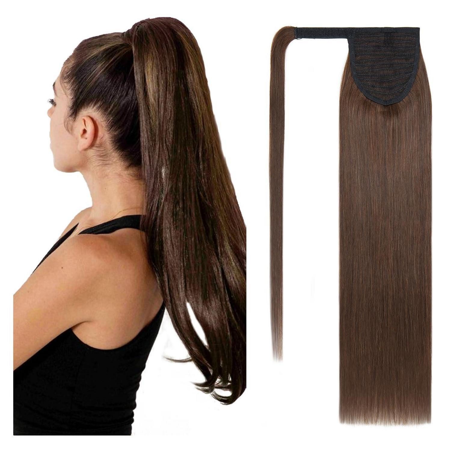 Echthaar-Extension Pferdeschwanz Zopf Echthaar Extensions 45cm #4 Schokoladenbraun