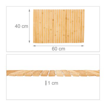 Badematte Badvorleger aus Bambus 60x40 cm relaxdays, Höhe 10 mm, Bambus