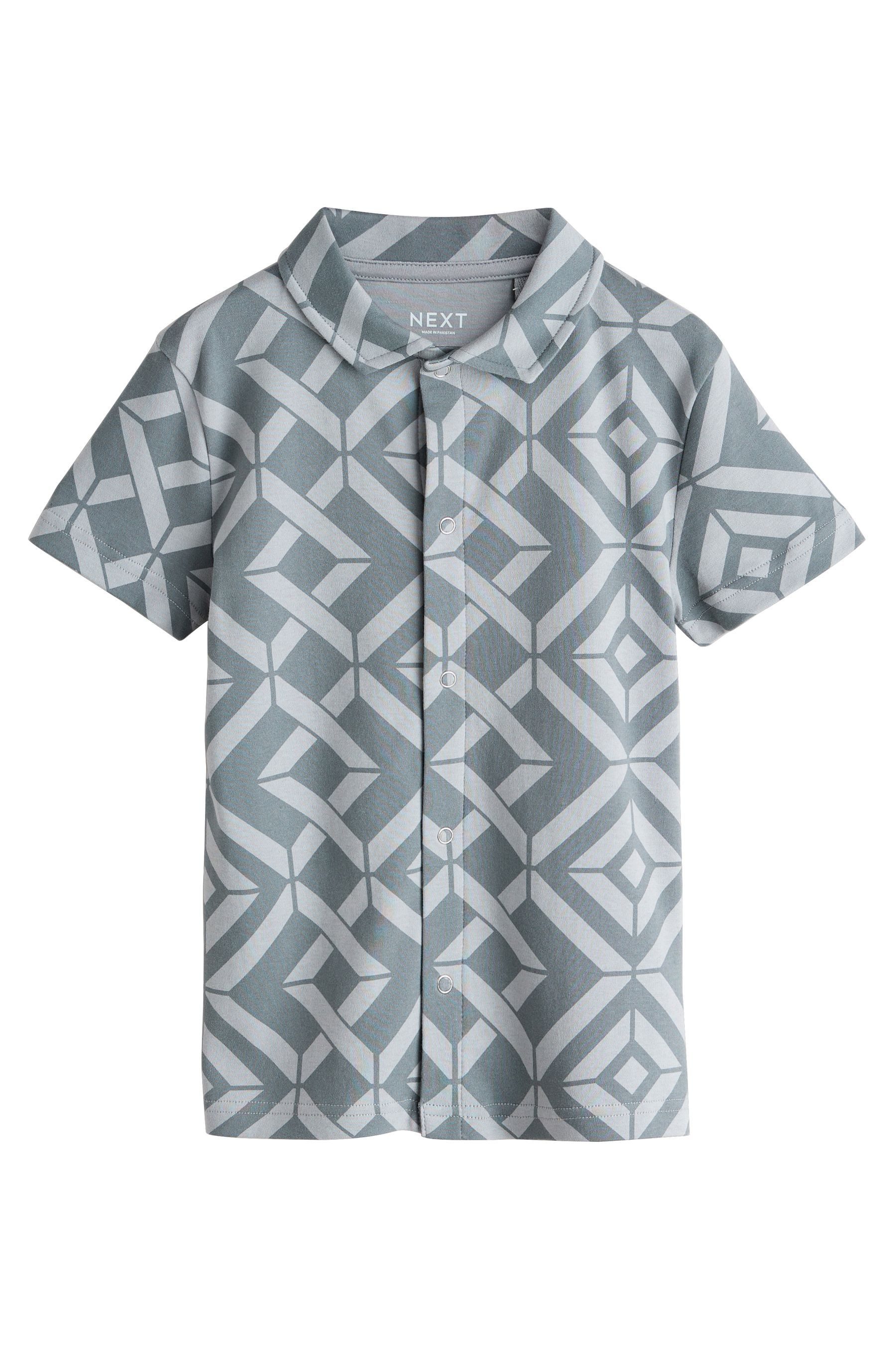 Next Poloshirt Kurzärmeliges Jersey-Hemd mit Geo-Muster (1-tlg)