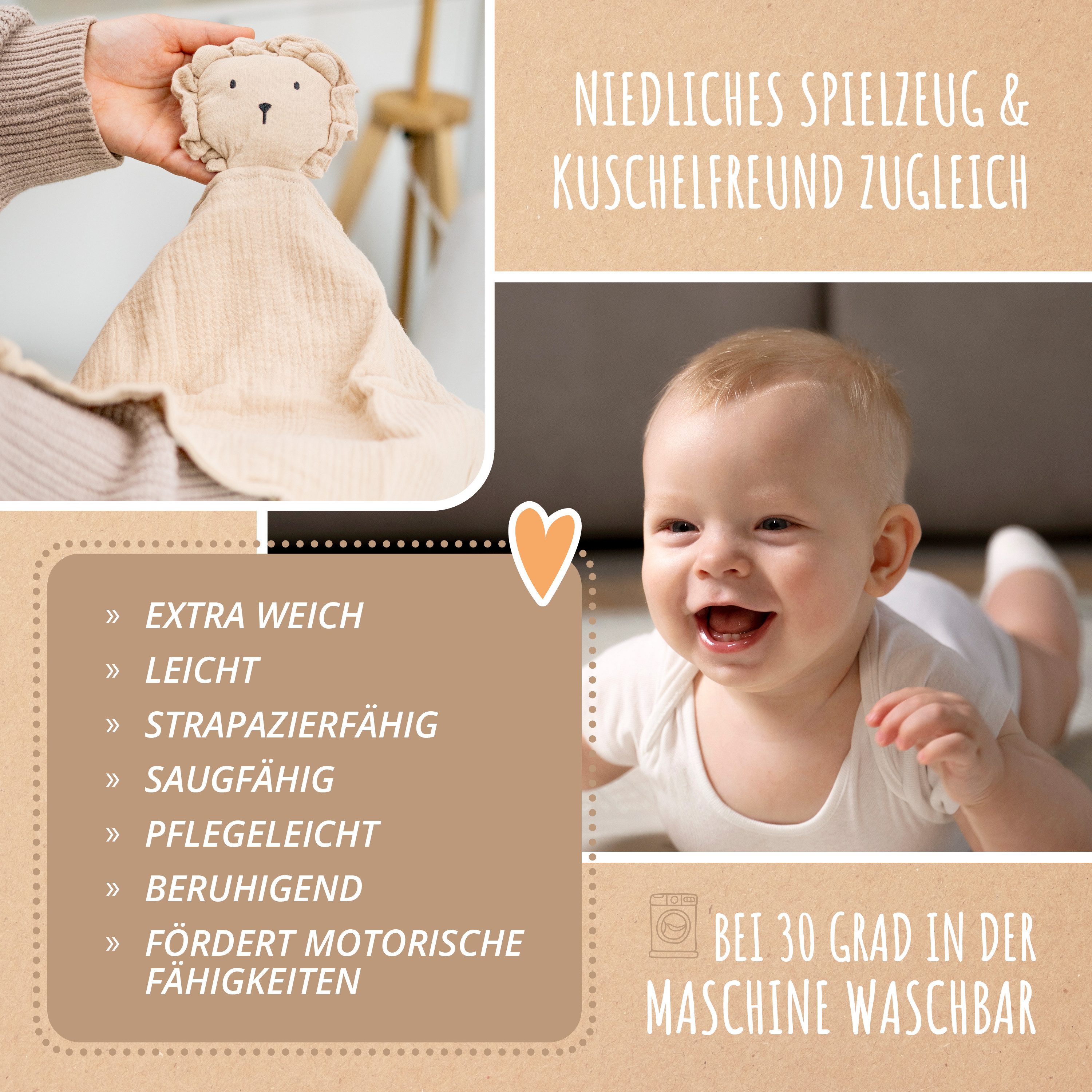 Amari Schmusetuch AMARI ® Schmusetuch mit Beißring und Lätzchen