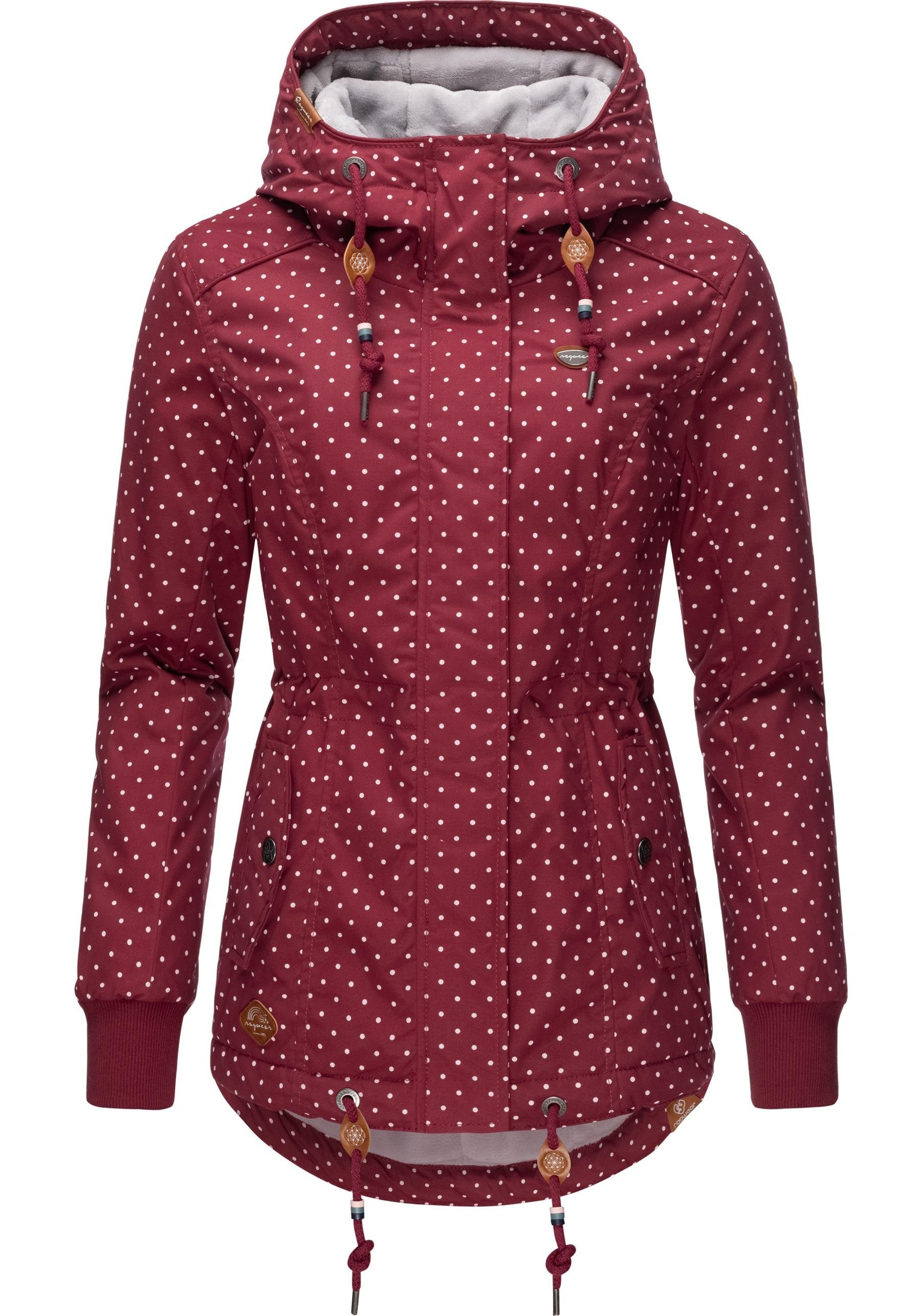 Ragwear Winterjacke Danka Dots Intl. Kapuze stylische weinrot Winter Outdoorjacke mit