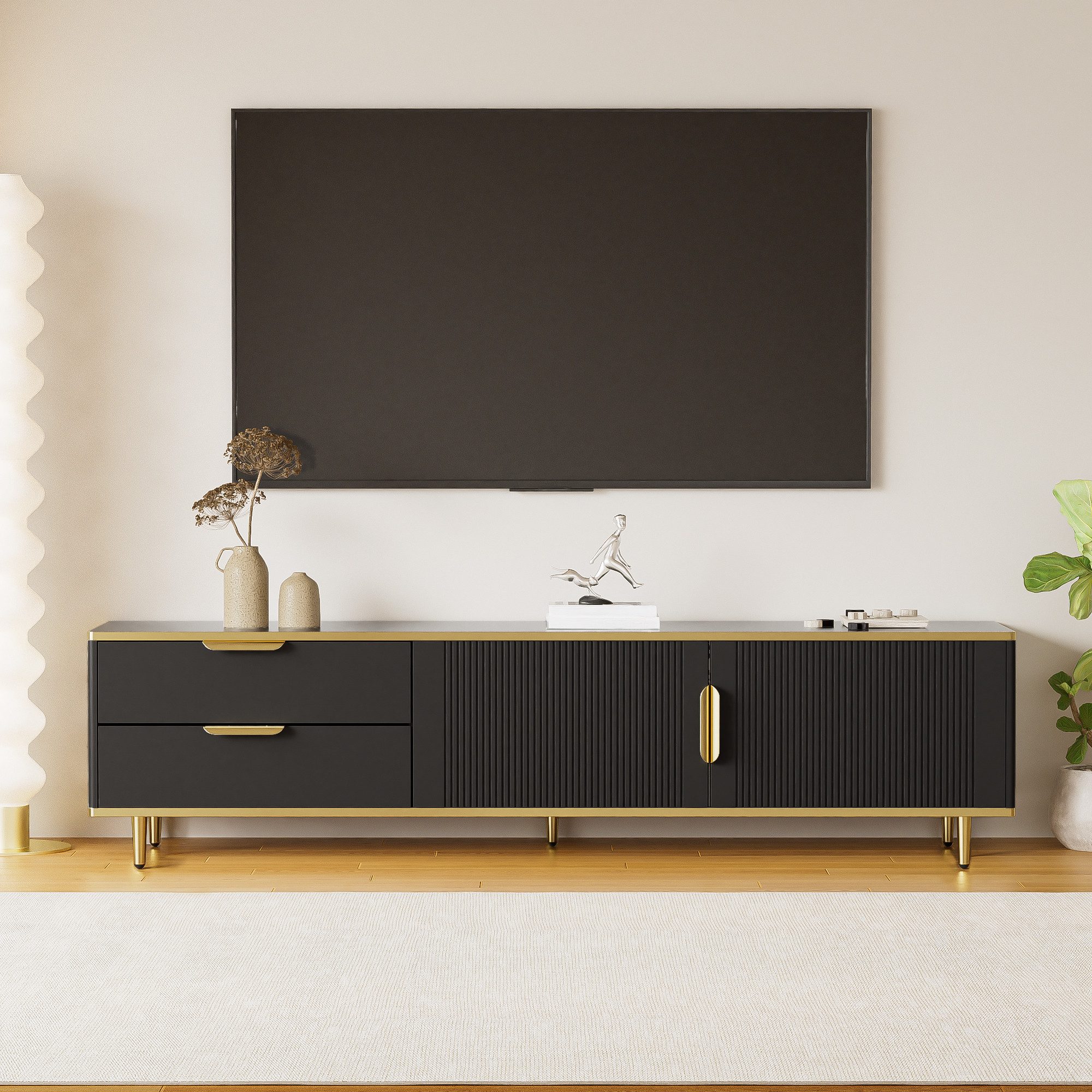 Merax Lowboard mit Türen und Schubladen, TV-Schrank mit Metallfüße,TV-Board,Fernsehtisch,B:170cm