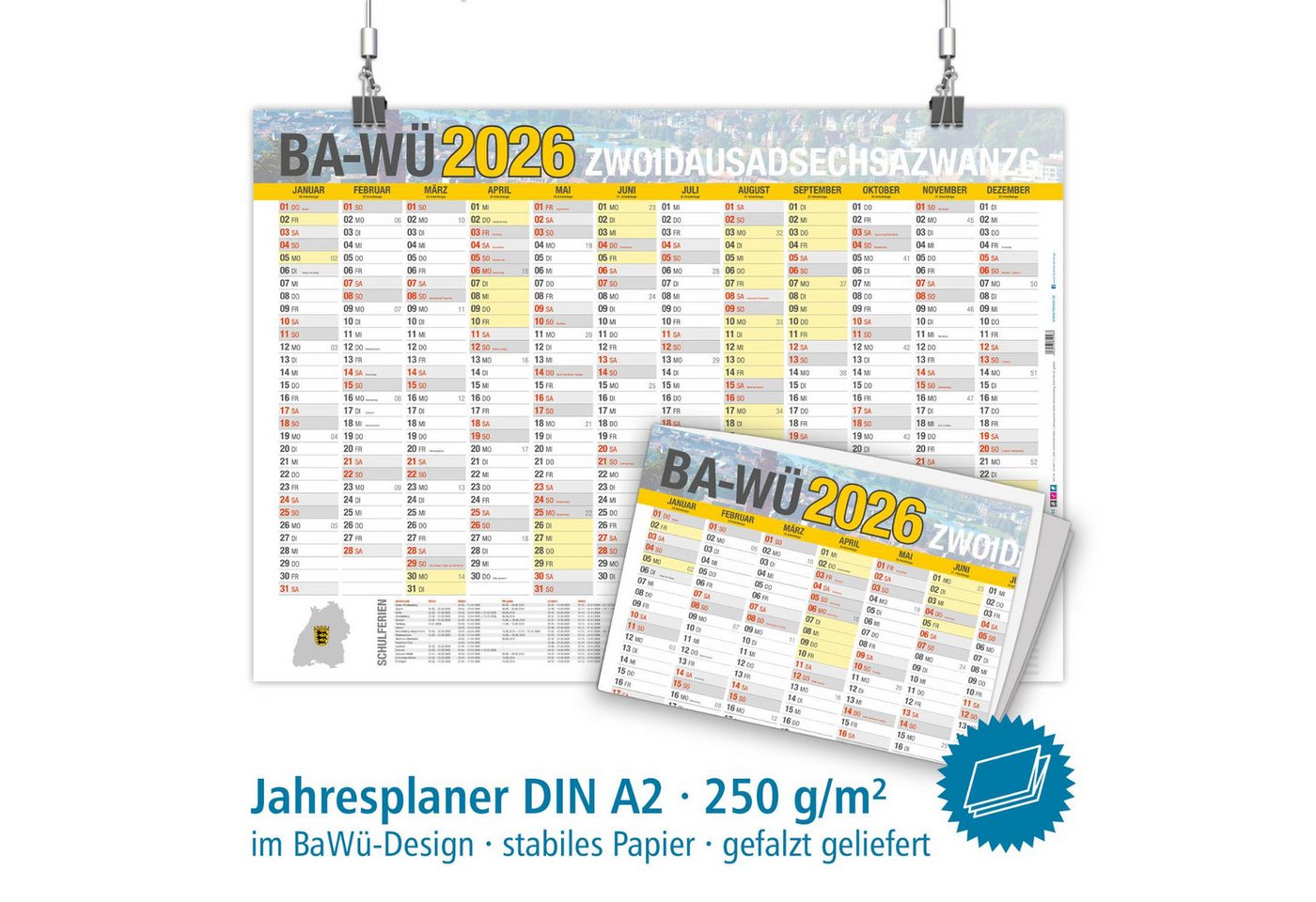 Thumbnail - itenga Wandkalender itenga Jahresplaner Ba-Wü 2026 Wandkalender DIN A2 (59,4 x 42,0 cm), 2