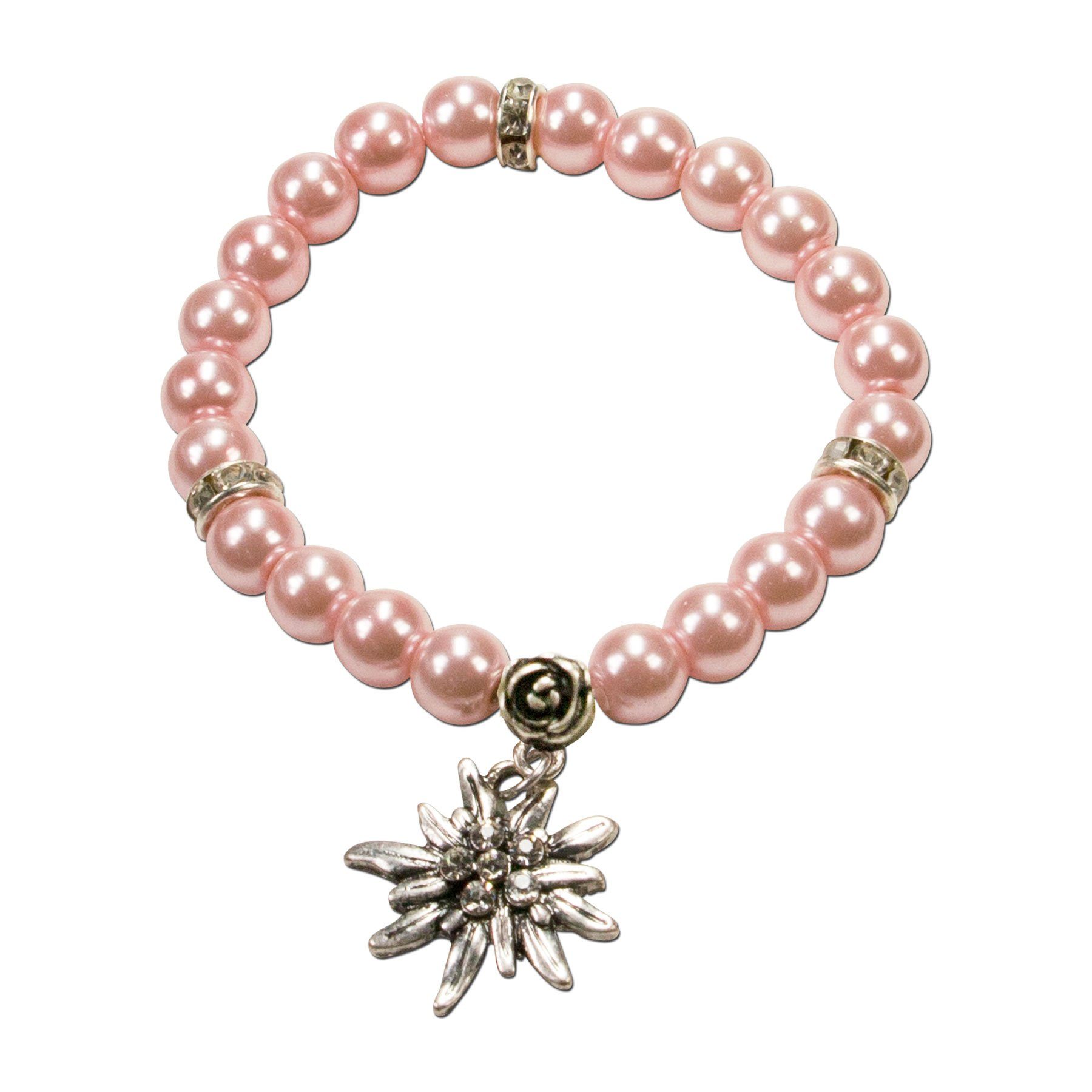 Alpenflüstern Ketten-Set Trachtenschmuck-Set Perlen-Trachtenkette, Armband & Ohrhänger Strass-Edelweiß (rosa-ros), - Damen Trachten-Schmuck, Trachtenset Dirndl- – Bild 3 von 4