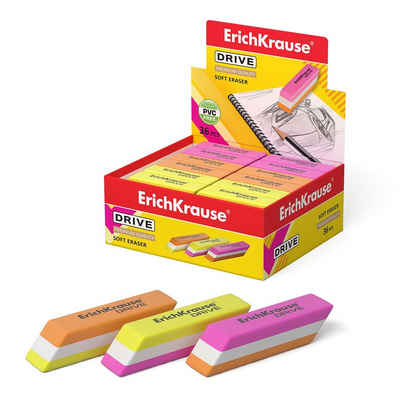 Erich Krause Radiergummi, Radiergummi weich 5,5 x 1,5 x 1,3 cm weiß rosa gelb orange 36 Stück