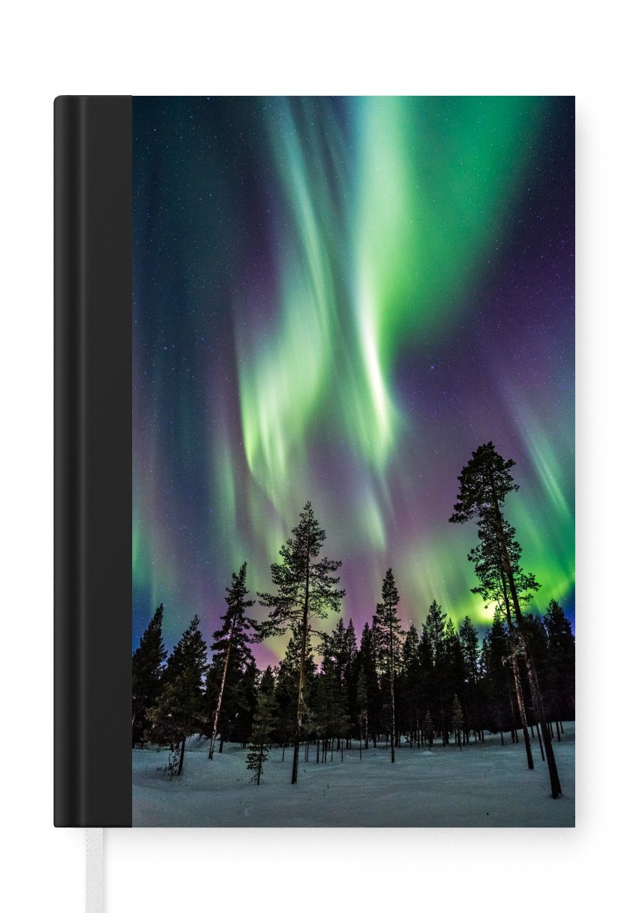 MuchoWow Notizbuch Ein wunderschönes Nordlicht über Schwedisch-Lappland, Journal, Merkzettel, Tagebuch, Notizheft, A5, 98 Seiten, Haushaltsbuch