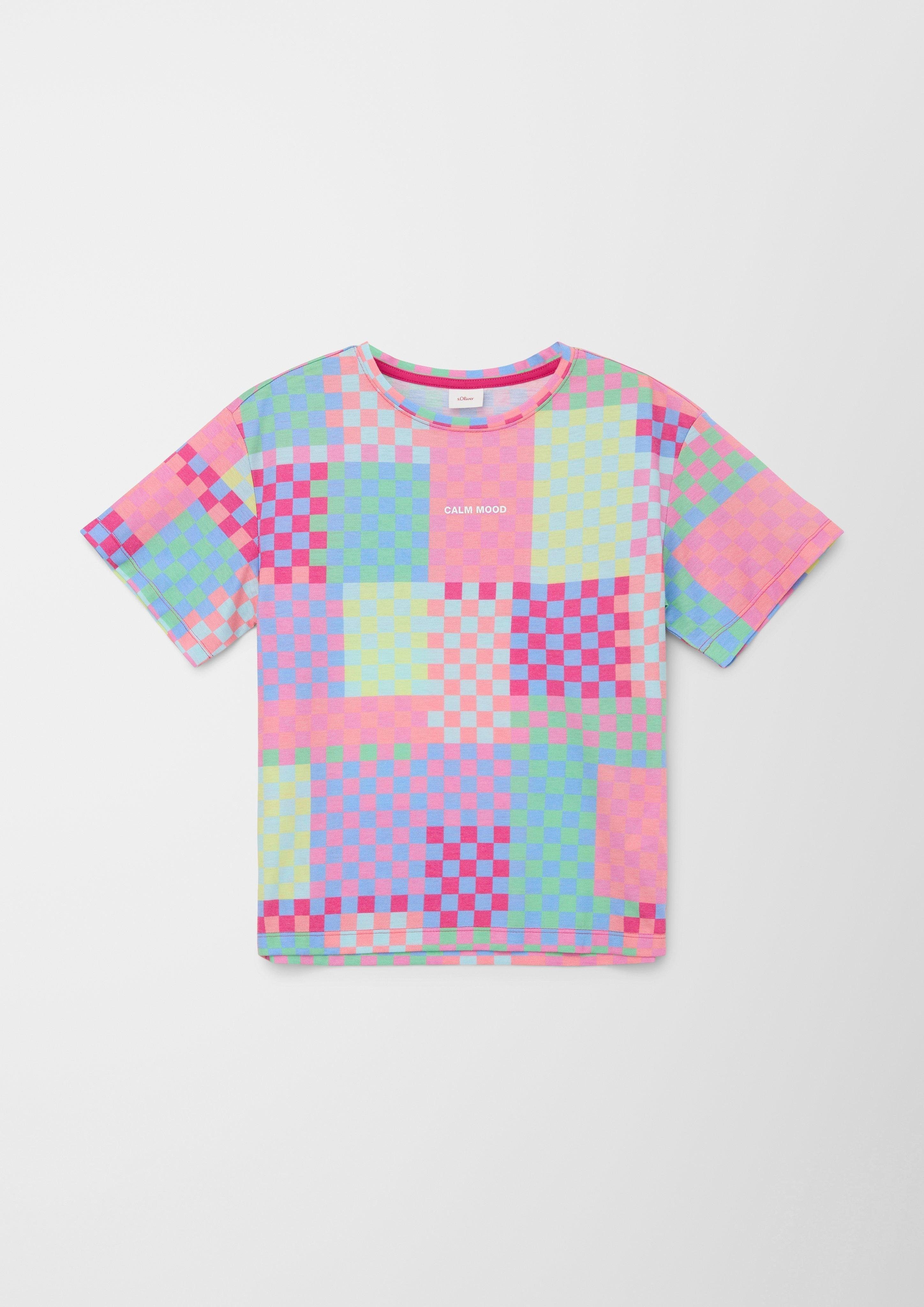 Print Boxy-Shirt mit Sublimation rosa Kurzarmshirt s.Oliver