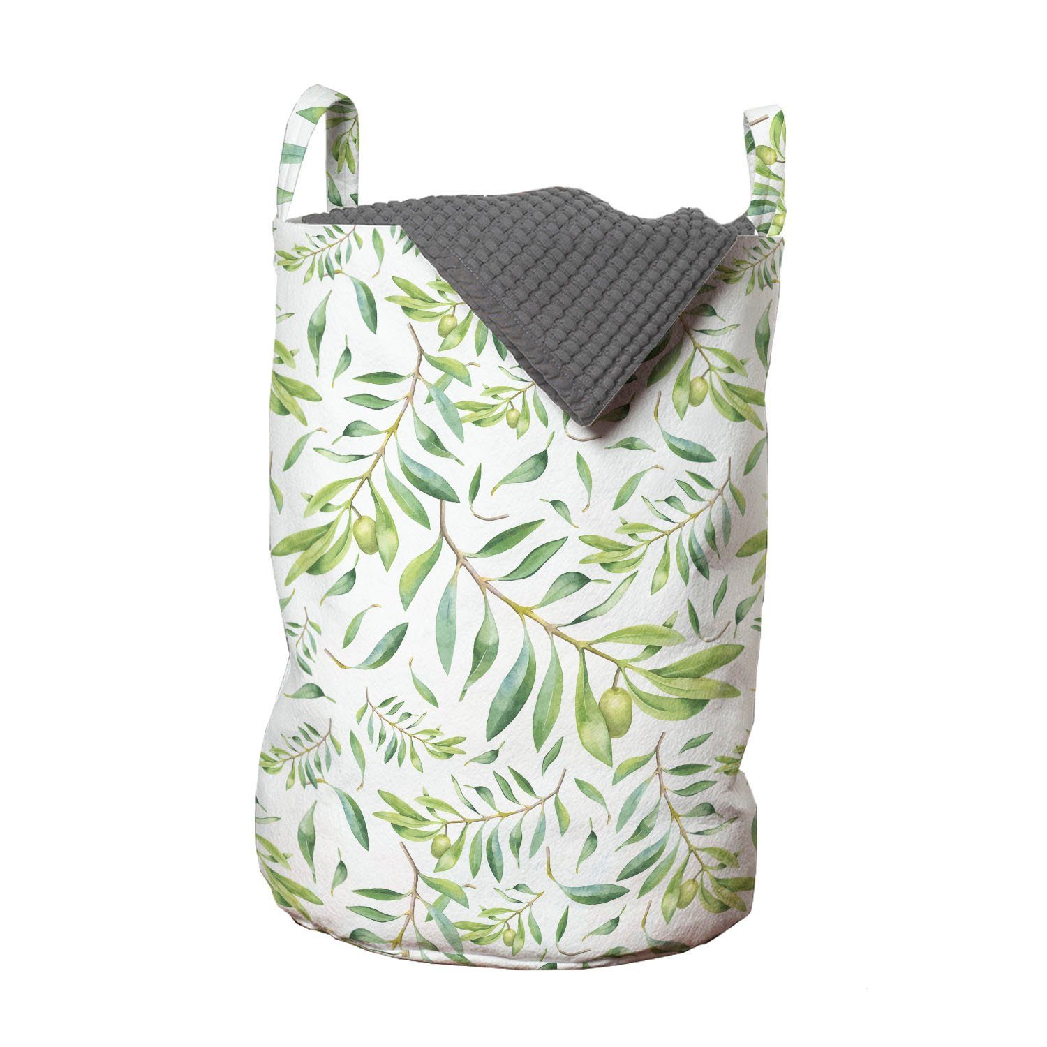 Abakuhaus Wäschesäckchen Wäschekorb mit Griffen Kordelzugverschluss für Waschsalons, Grünes Blatt Olivenbaum