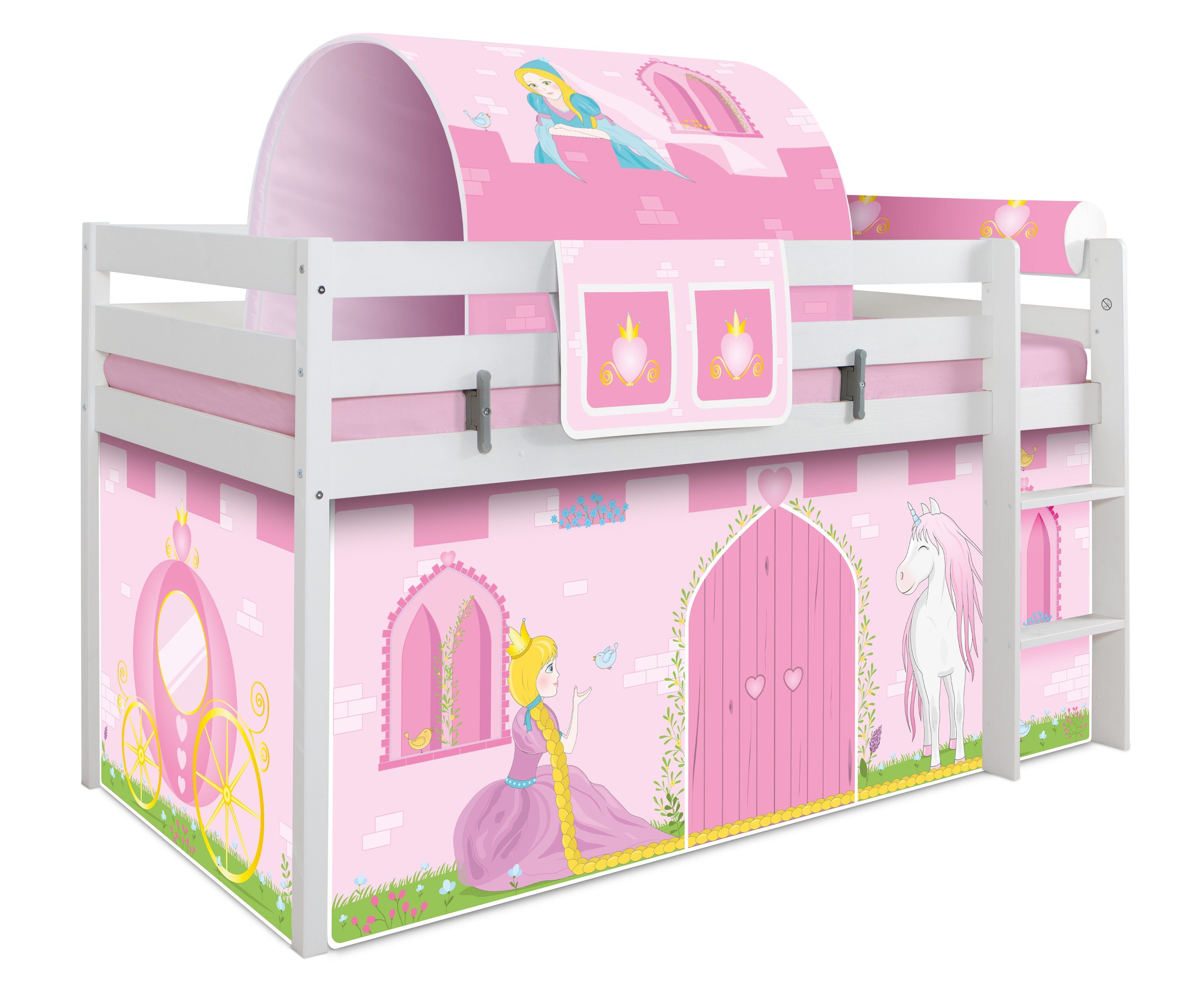 Ticaa Hochbett Hochbett "Prinzessin Liora" inkl. Zubehör Kiefer