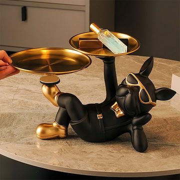 Welikera Tierfigur Bulldoggen Ornamente mit 2 Paletten,Desktop-Dekoration & Organizer