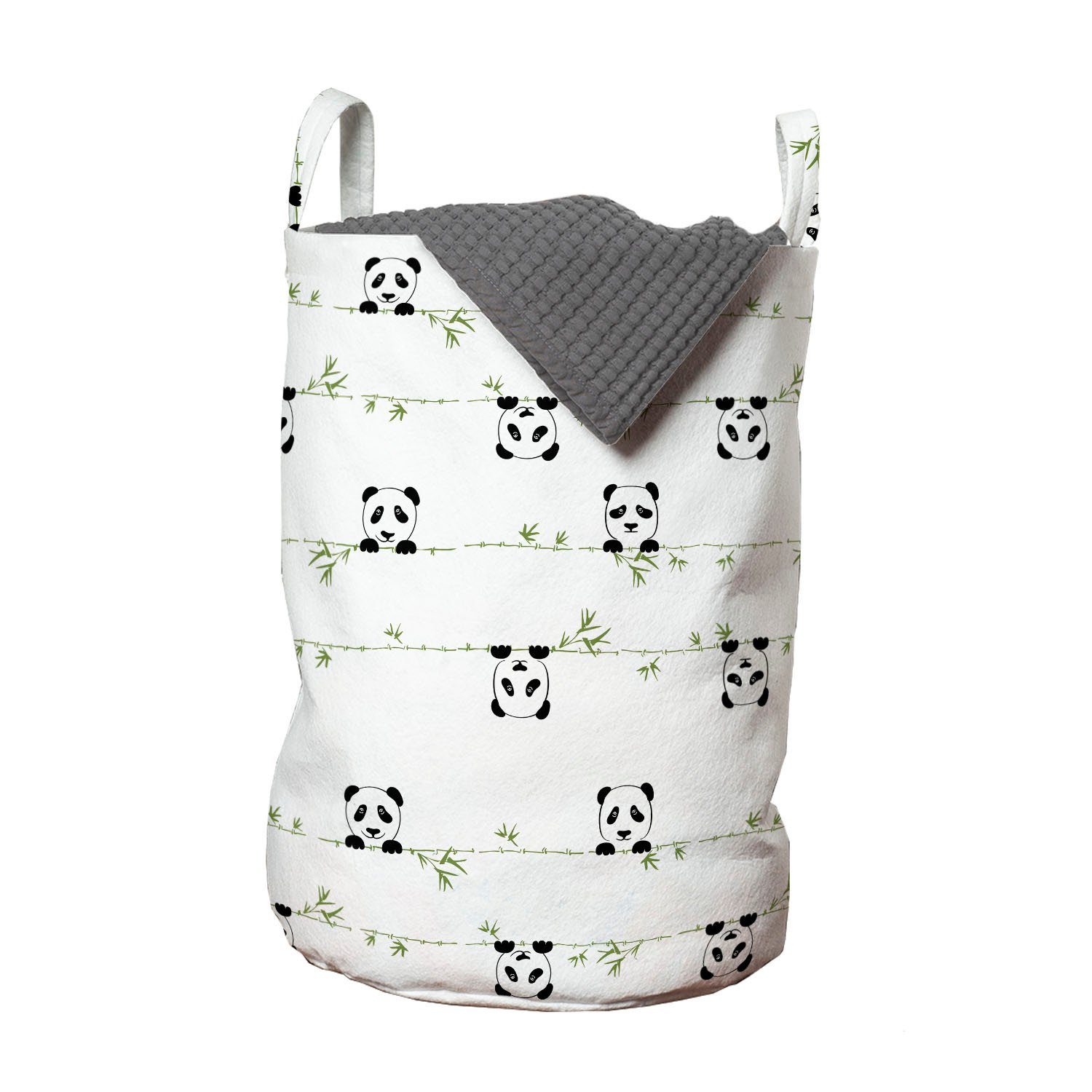 Wäschesäckchen für Waschsalons, Kordelzugverschluss Zweige Panda Griffen Abakuhaus Wäschekorb Bambus mit mit Heads