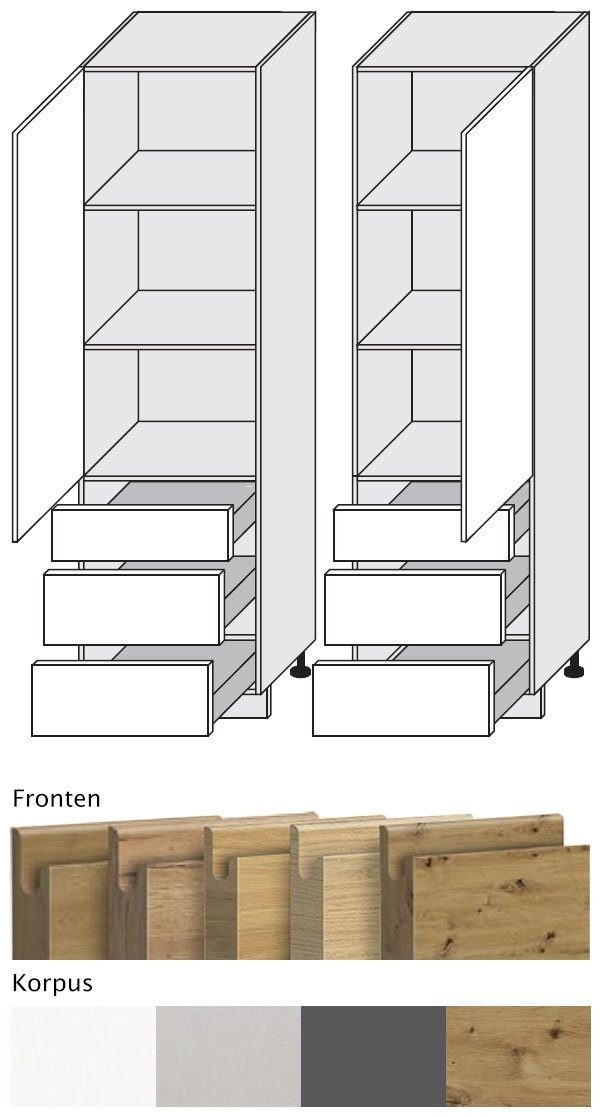 Feldmann-Wohnen Vorratsschrank Arezzo Front-, Korpusfarbe Eiche 1-türig Vicenca grifflos wählbar Ausführung & (Vollauszug)