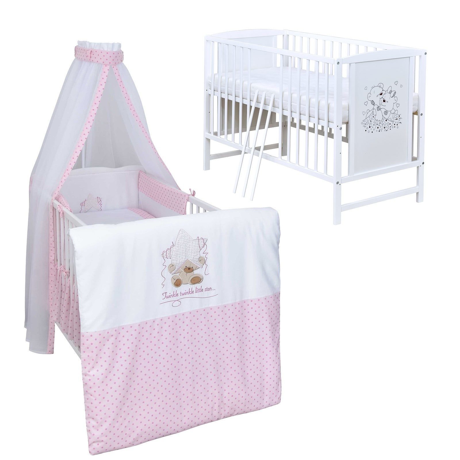 Baby-Delux Komplettbett Babybett Mia Komplettset, 10-tlg., Kinderbett 60x120 cm weiß, Bettset verschiedene Designs