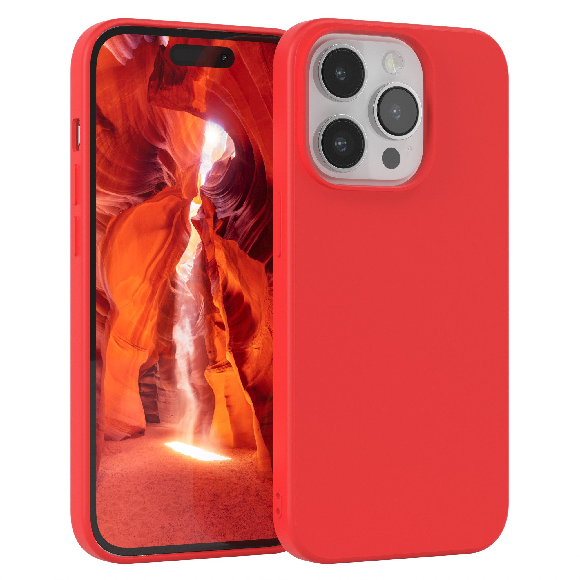 EAZY CASE Handyhülle für Apple iPhone 14 Pro Hülle Silikon 6,1 Zoll, Silikon Schutzhülle mit Kameraschutz stoßfest handycover elastisch Rot