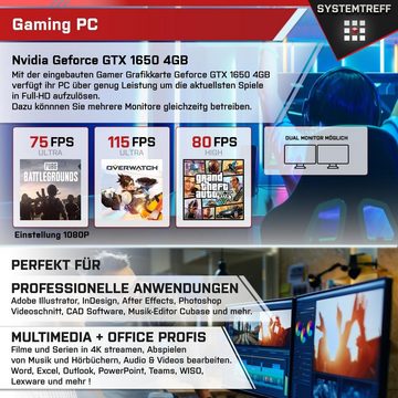 SYSTEMTREFF Basic Gaming-PC (AMD Ryzen 5 3600, GeForce GTX 1650, 16 GB RAM, 1000 GB HDD, 256 GB SSD, Luftkühlung, Windows 11, WLAN)