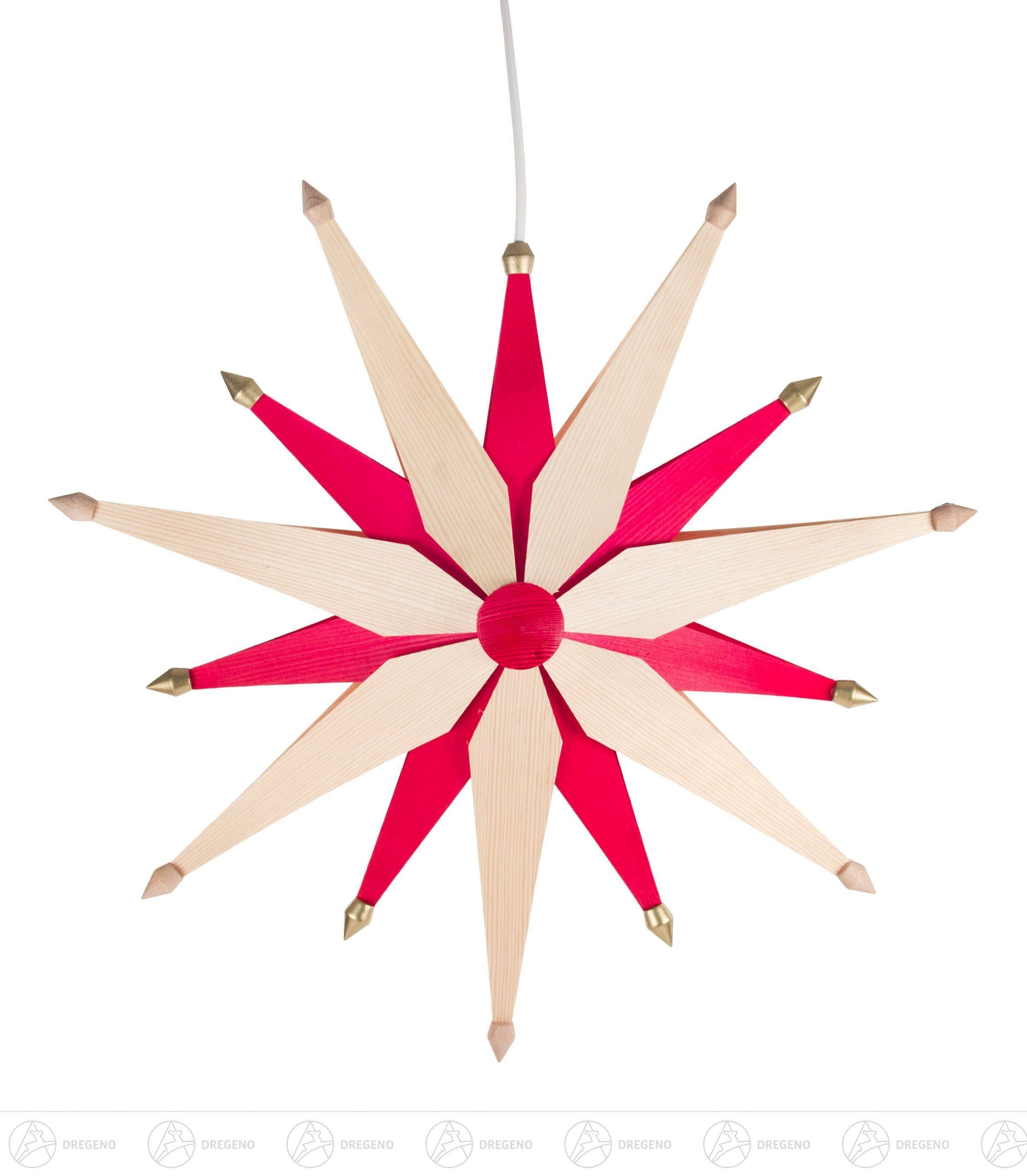 Dregeno Erzgebirge Beleuchtetes Fensterbild Fensterschmuck Weihnachtsstern doppelt natur/rot, elektr. Beleuchtung