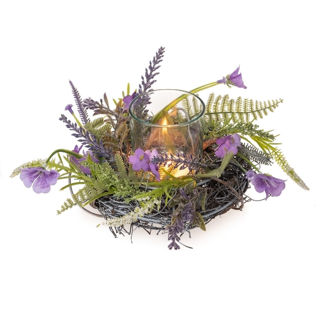 Dragimex Teelichthalter aus Glas im Blumenkranz für den gedeckten Tisch