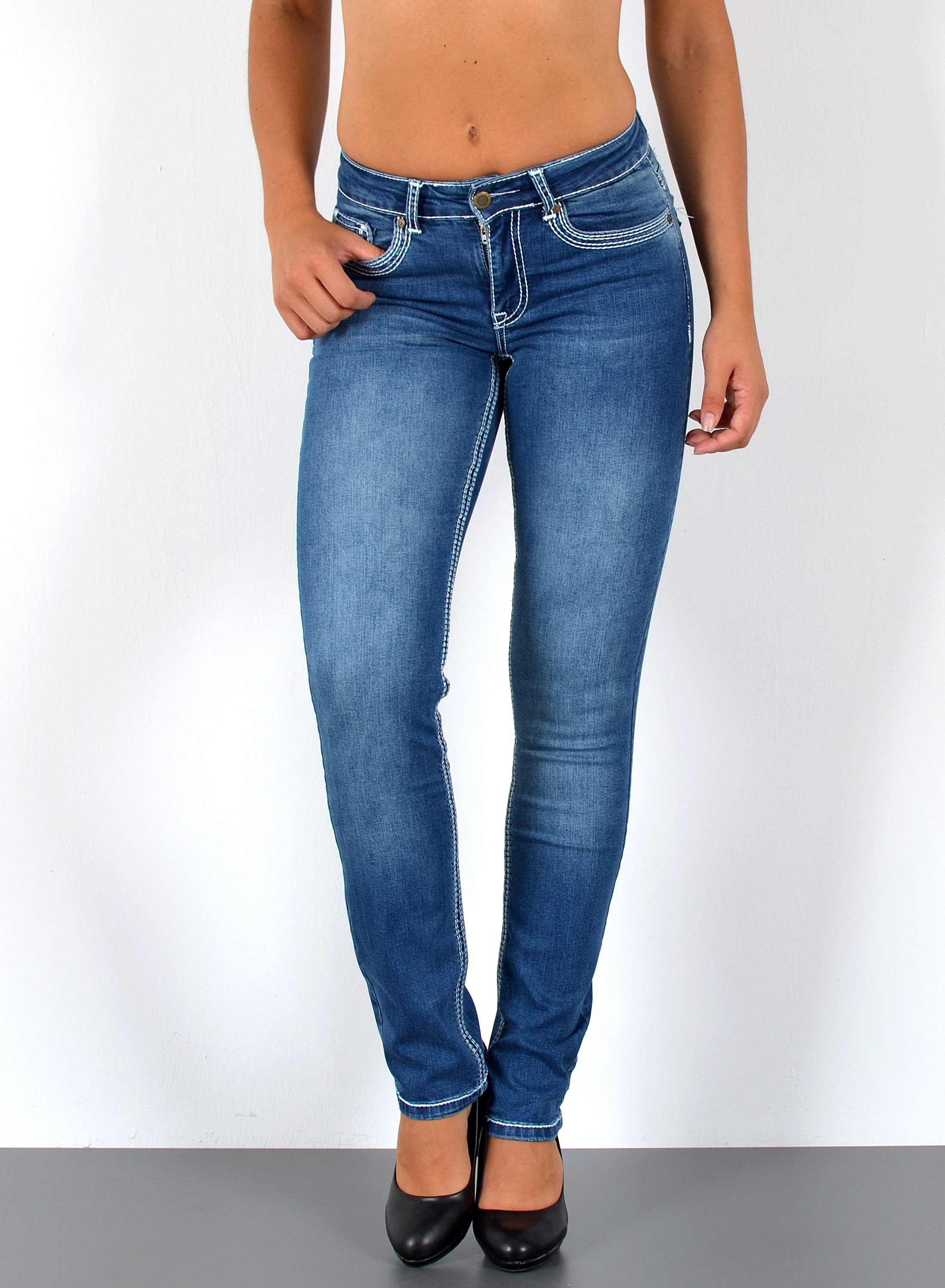 Straight-Jeans High Waist Straight Fit Jeans Damen Stretch Hose mit dicker Naht G11
