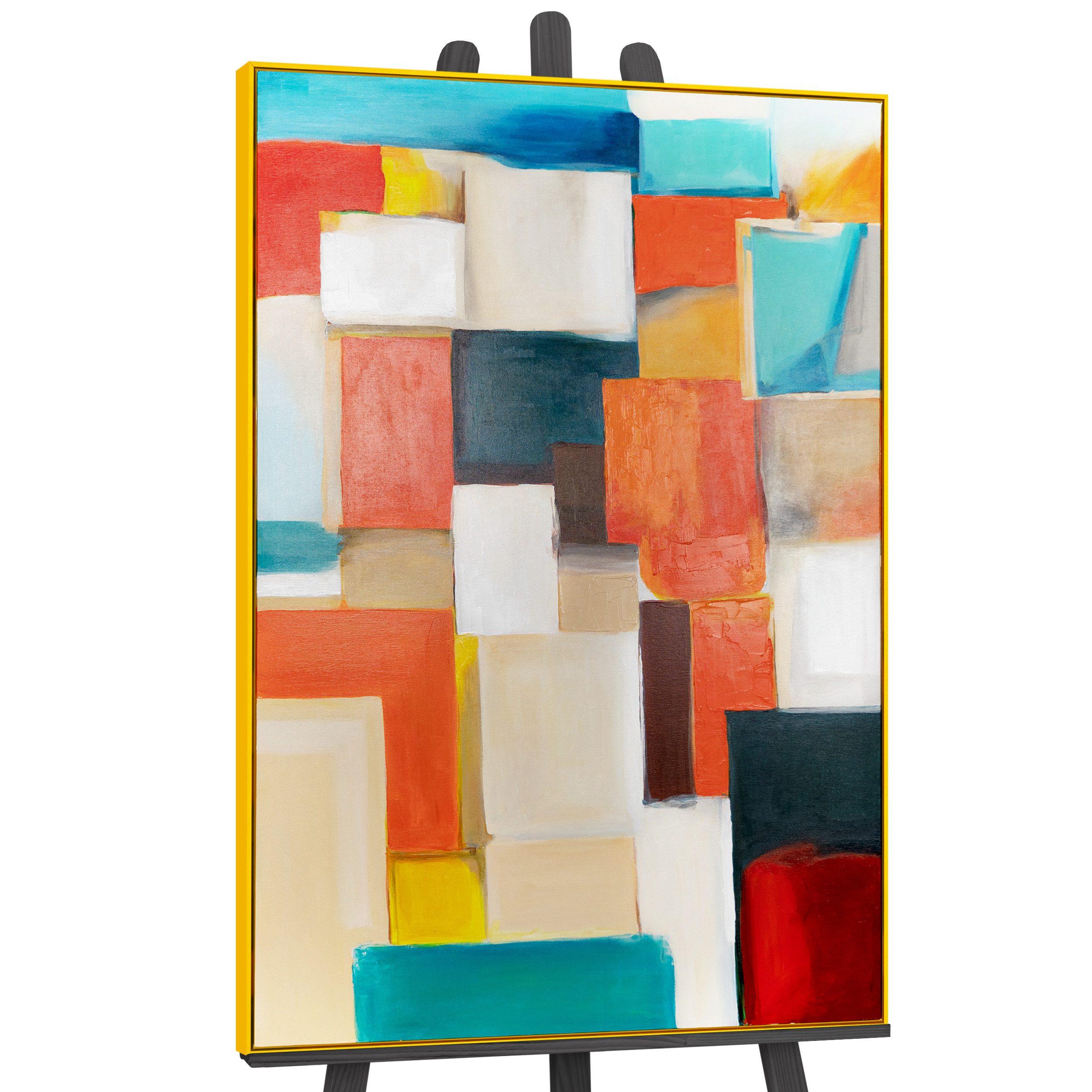 YS-Art Gemälde Geometrische Illusion, Abstraktion, Leinwandbild mathematische Kästchen Bunt, gerahmt