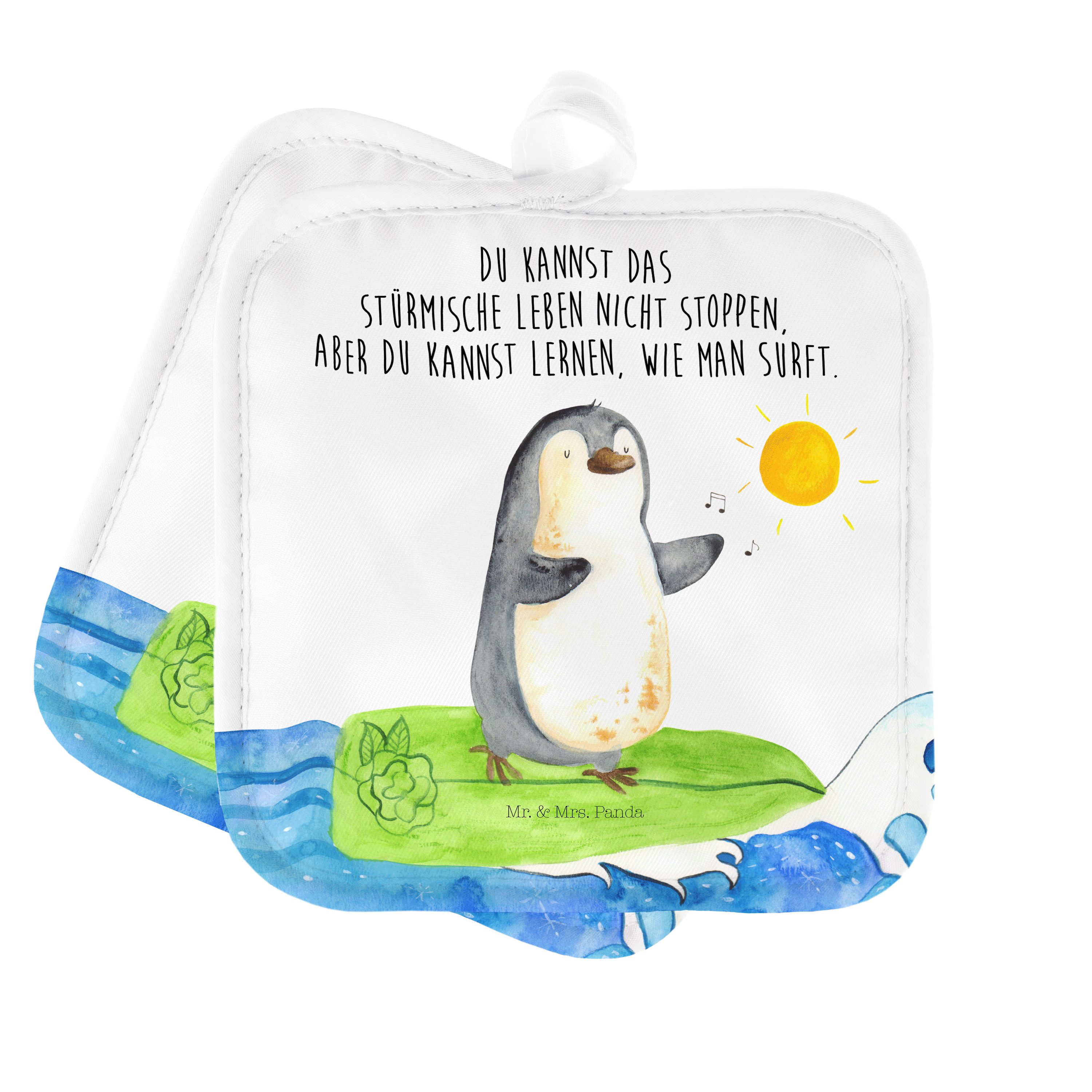 Surfer Panda Wellen, Topflappen Geschenk, - & Weiß Mr. Mrs. Topflappen - (1-tlg) Set, T, Pinguin Pinguine,