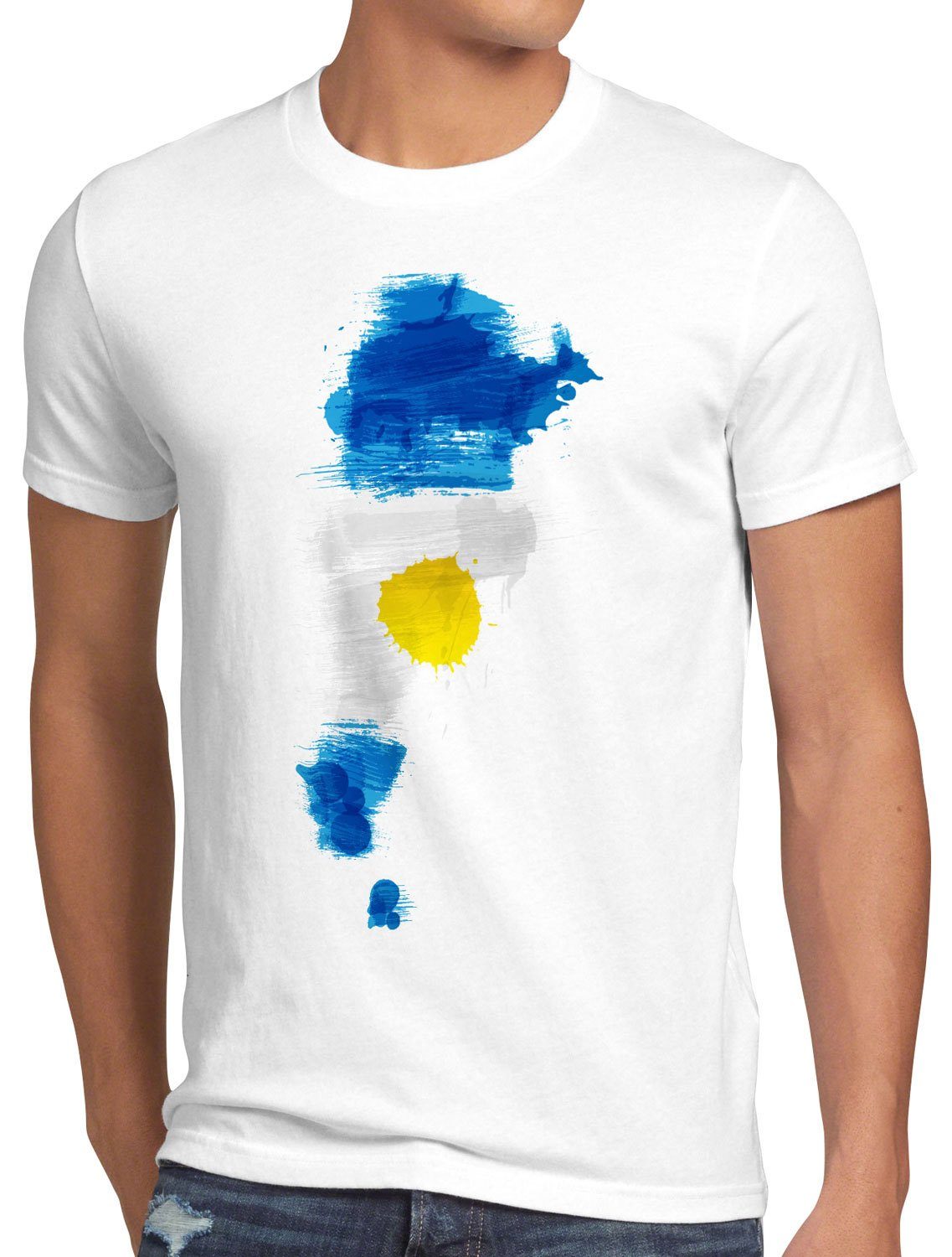 Fußball Herren T-Shirt Argentina weiß Argentinien Fahne Print-Shirt WM Sport Flagge style3 EM