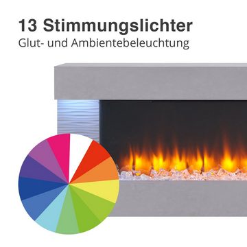 RICHEN Elektrokamin Helia, Wandkamin mit Heizung 2000W, 3D-Flammeneffekt, LED-Beleuchtung, Fernbedienung, Timer, Thermostat