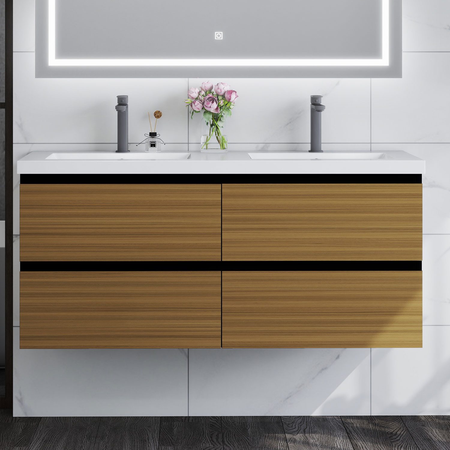 duschspa Doppelwaschtisch 120cm Waschtisch mit Unterschrank Waschbecken mit Badschrank