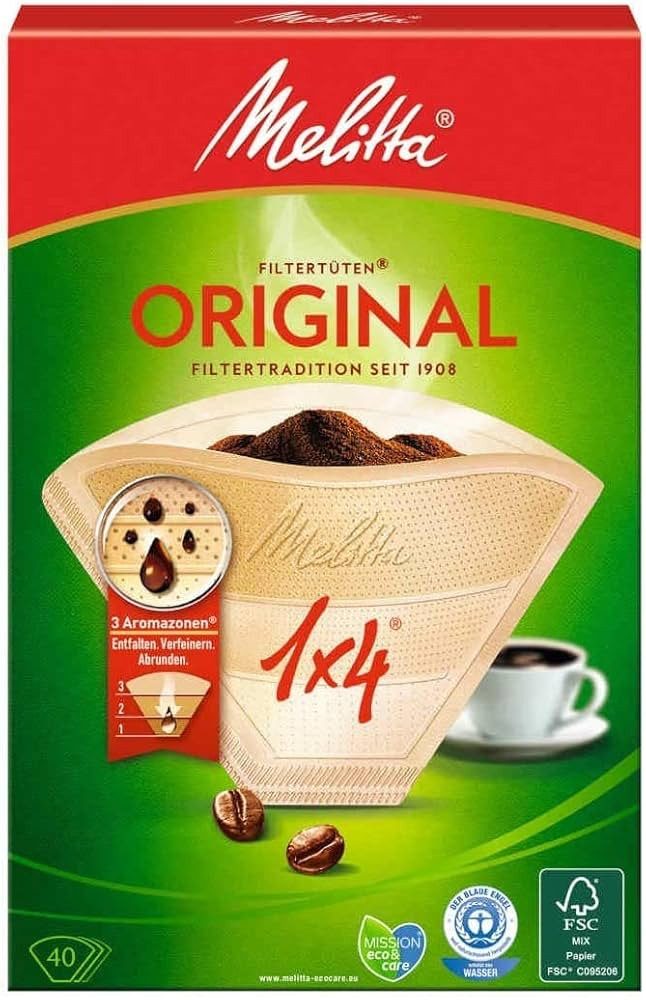 Melitta Papierfilter Kaffeefiltertüten, 40 Stück, extra reißfest, Papier