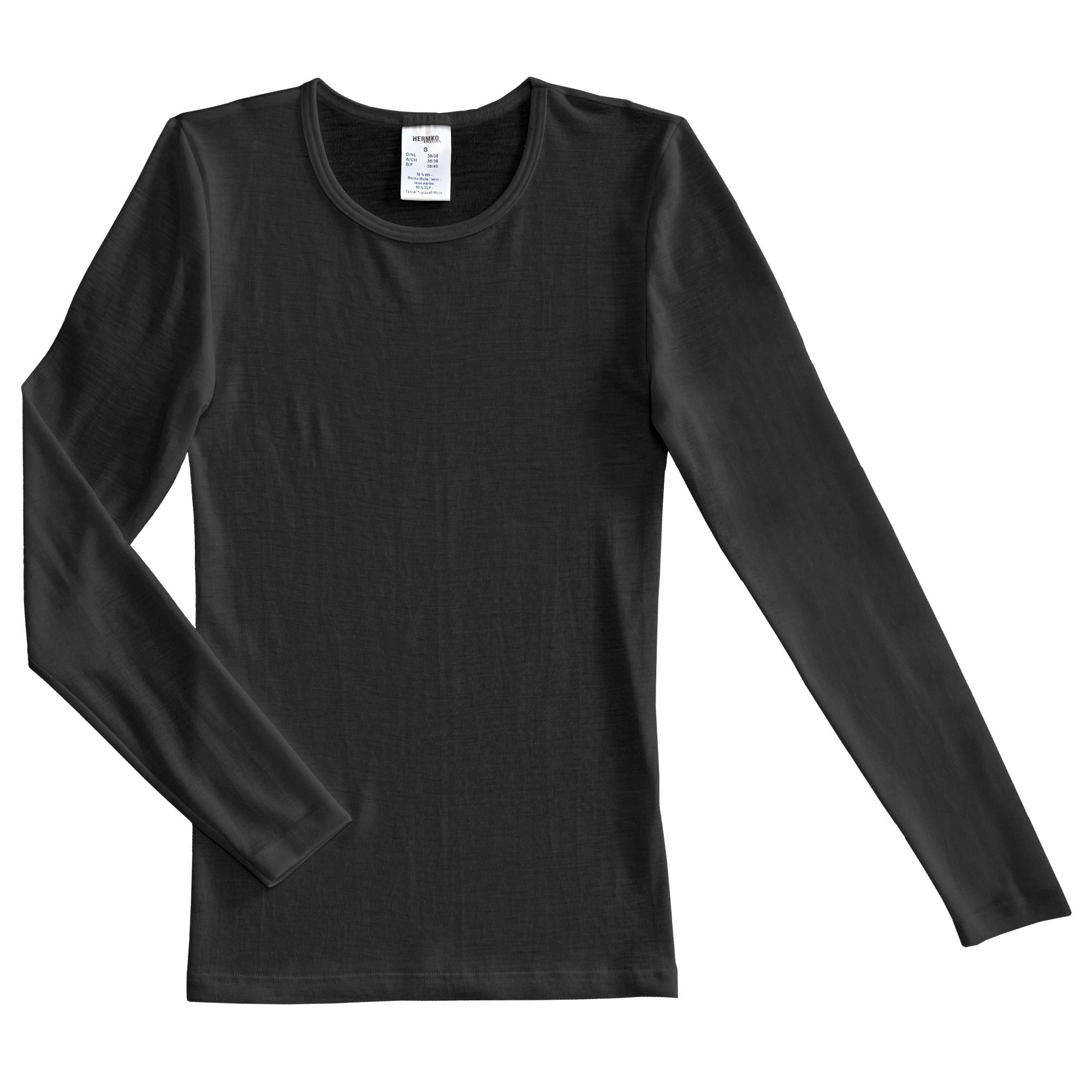 Damen 40830 langarm Unterziehshirt Wolle Tencel Shirt aus / HERMKO schwarz