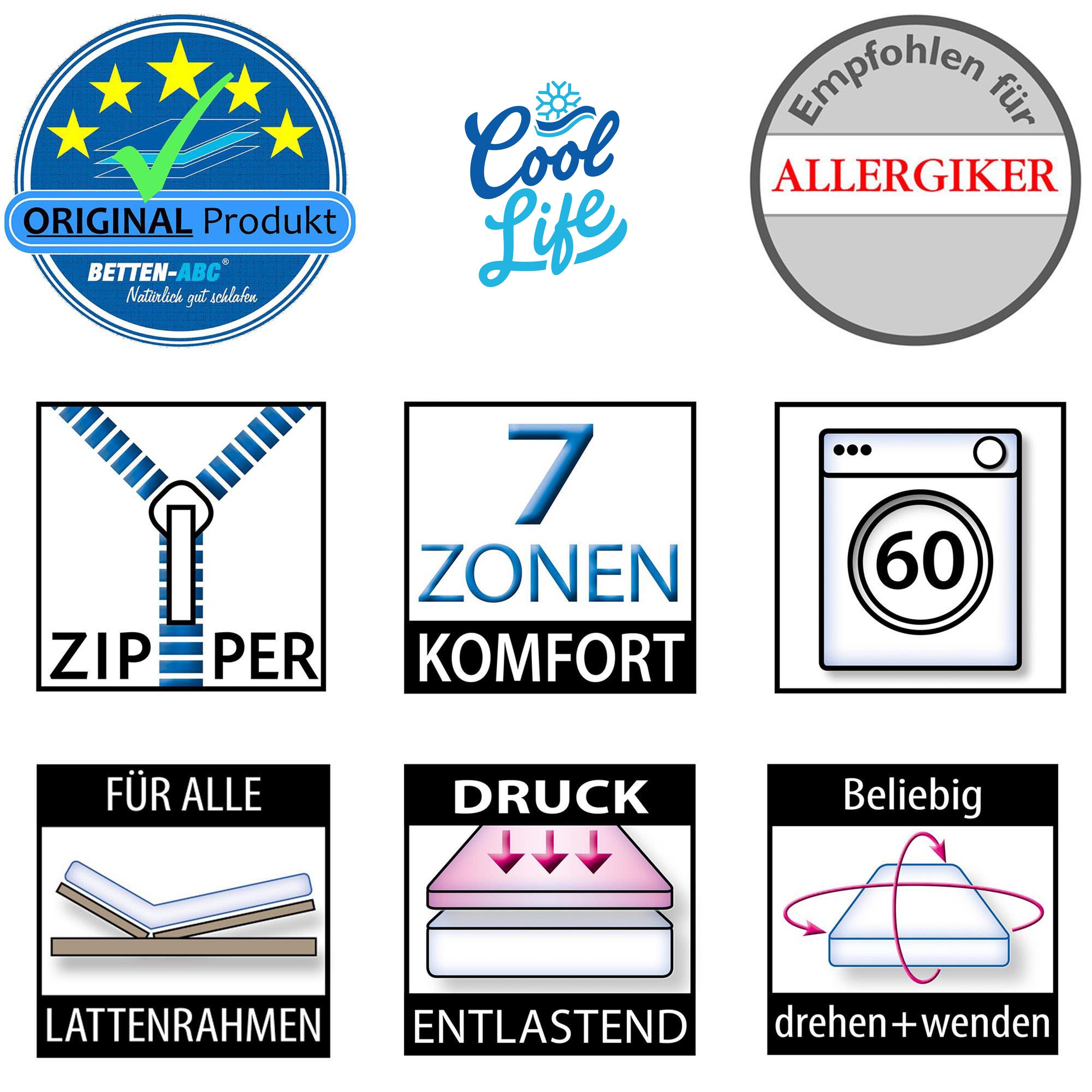 Visco-Matratze VISCO-50 mit Exclusiv-Cool Life® Bezug, Betten-ABC, 19 cm hoch, Mittel H2,5, geeignet für Kinder ab ca. 2 Jahren und Erwachsene