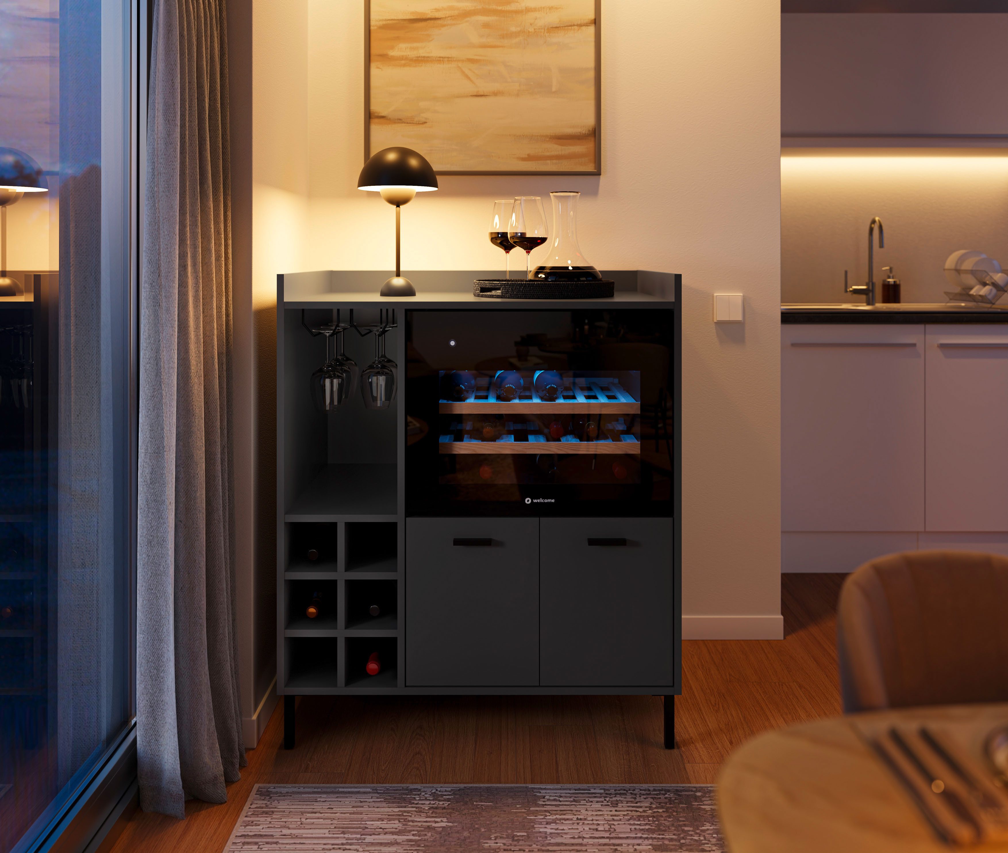 BASIC by Balculina Weinschrank Tarent B/H/T 90x105x58 cm Breite 90 cm, wahlweise mit Weinkühler
