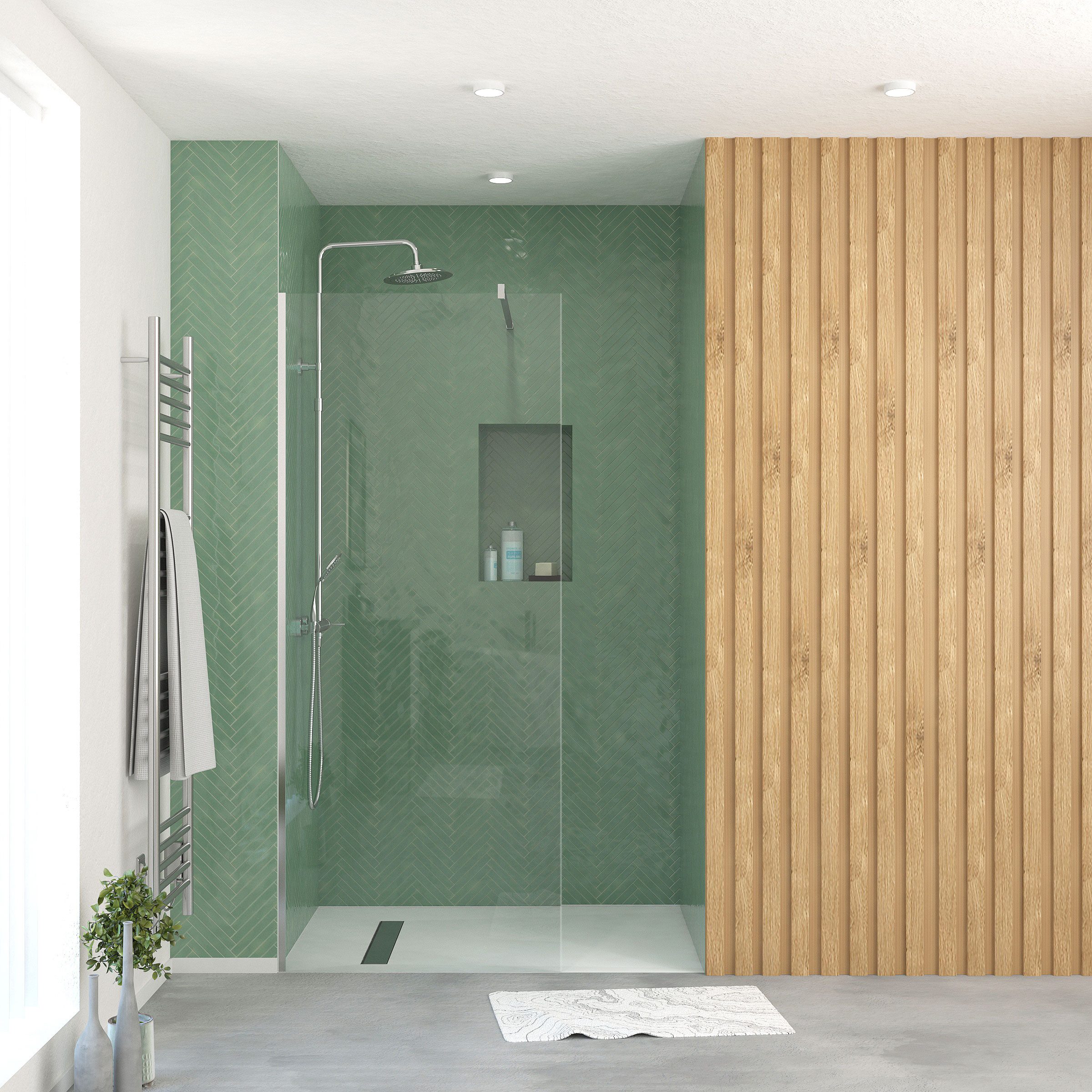 Marwell Walk-in-Dusche, Einscheibensicherheitsglas, barrierefreier Einstieg, mit Halterungsstange