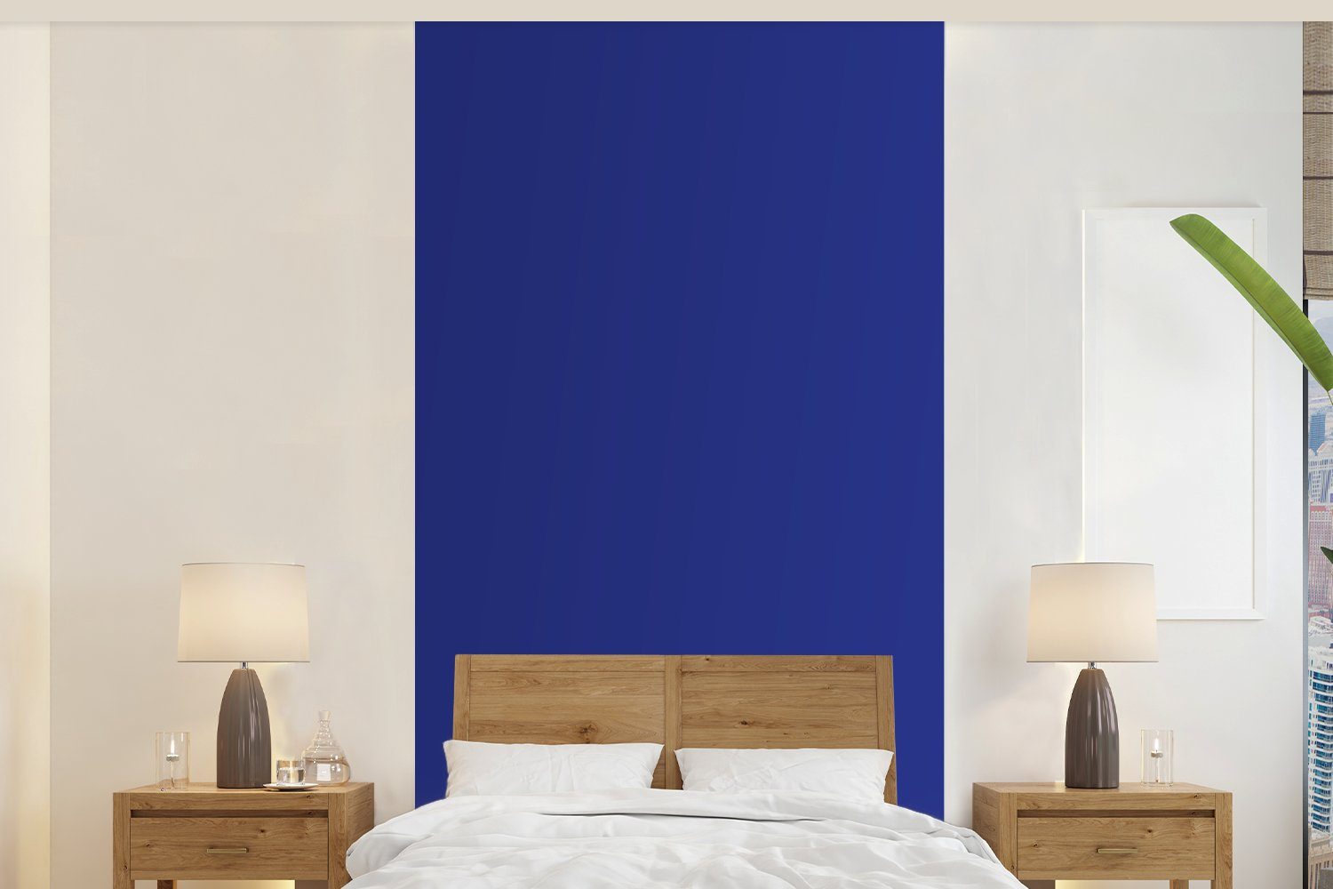 (2 Matt, Wohnzimmer Einfarbig Schlafzimmer - bedruckt, MuchoWow St), Fototapete Blau für Vliestapete - Fototapete Küche, Dunkelblau,