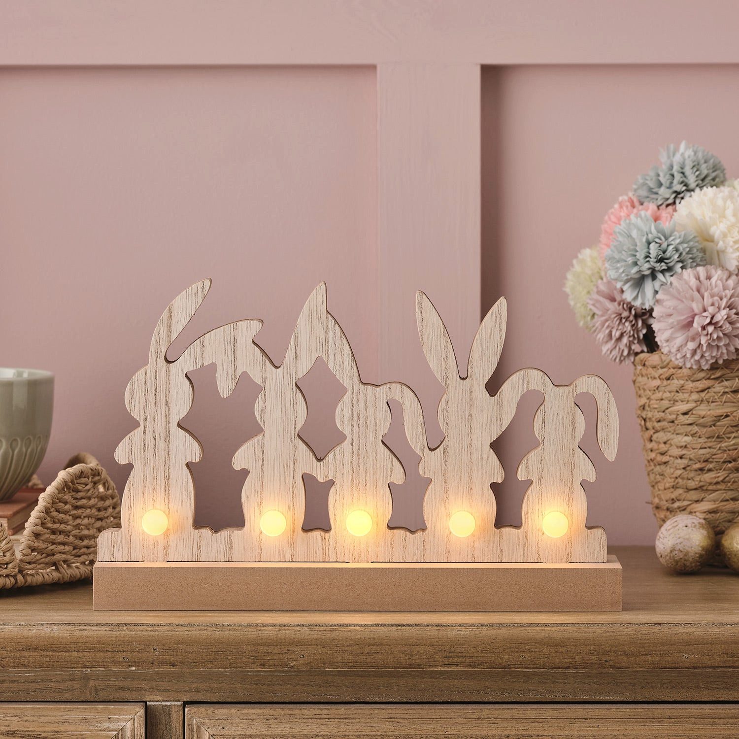 Lights4fun LED Dekolicht LED Osterhasen-Deko aus Holz