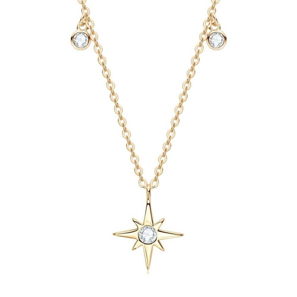 ROUGEMONT Charm-Kette Extravagante Moissanit Damen Halskette 925 Sterling Silber 14K Gold, Echtschmuck