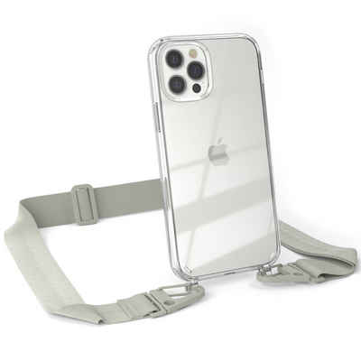 EAZY CASE Handykette Silikon Kette für Apple iPhone 12 iPhone 12 Pro 6,1 Zoll, Ketten Hülle Transparent Case Kettenhülle abnehmbare Kordel Grau Taupe