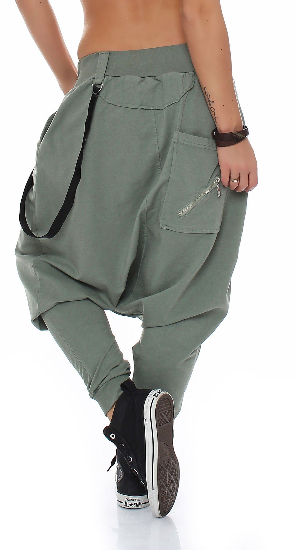 malito more than fashion Haremshose malito Damen Haremshose mit tiefem Schnitt, Hose mit Flower Print, mit vertieftem Schritt Einheitsgröße