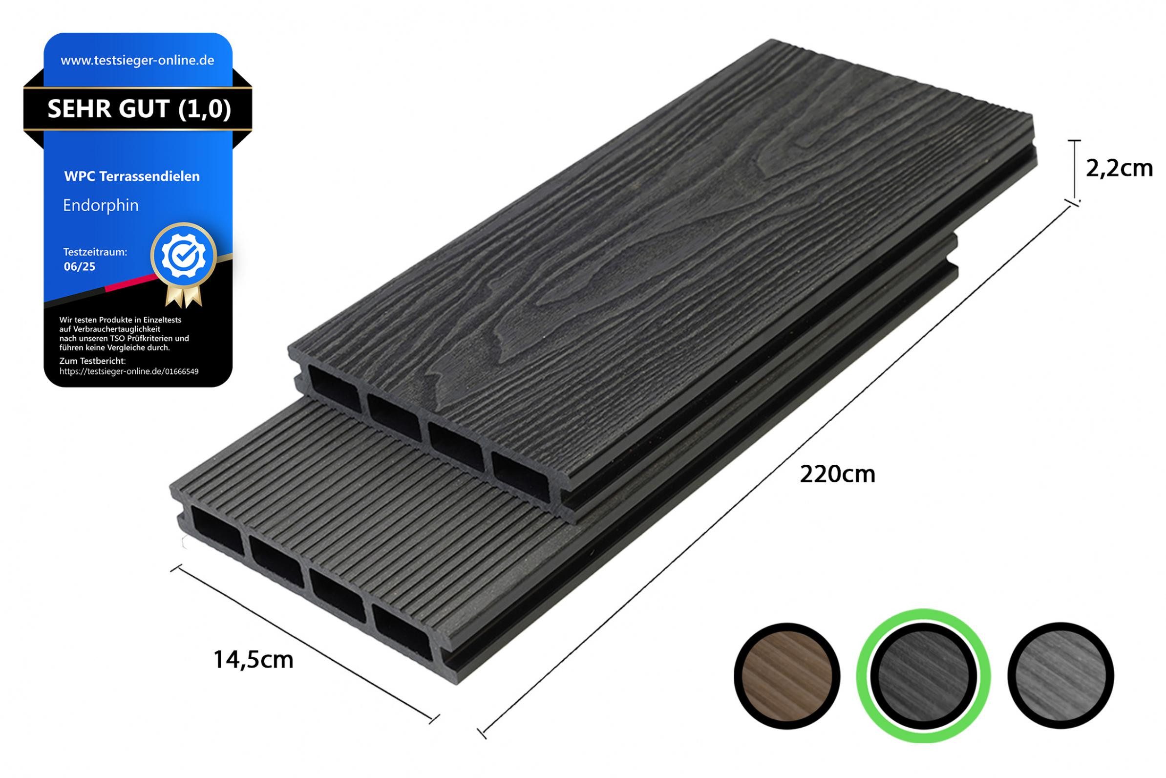Endorphin Terrassendielen ® 2m² Premium WPC Terrassendielen in Holzoptik – Farbe: anthrazit