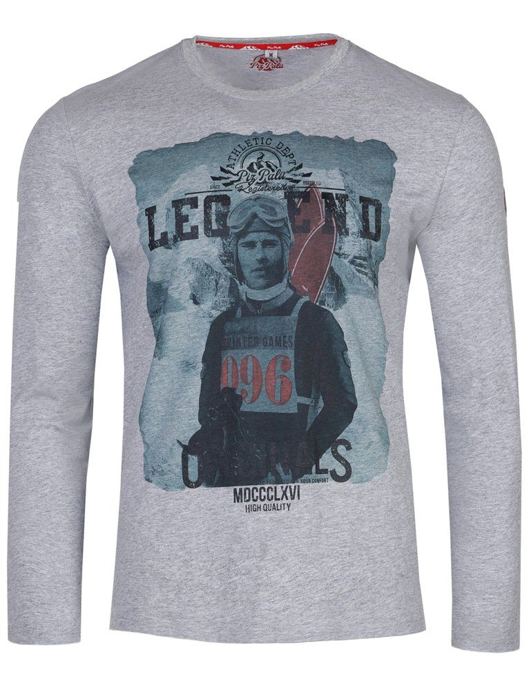 Piz Palü T-Shirt mit Longsleeve (1-tlg) Skifahrer Grau Langarmshirt Print, langärmeliges Herren "Unterhaching" - Pullover - 020034